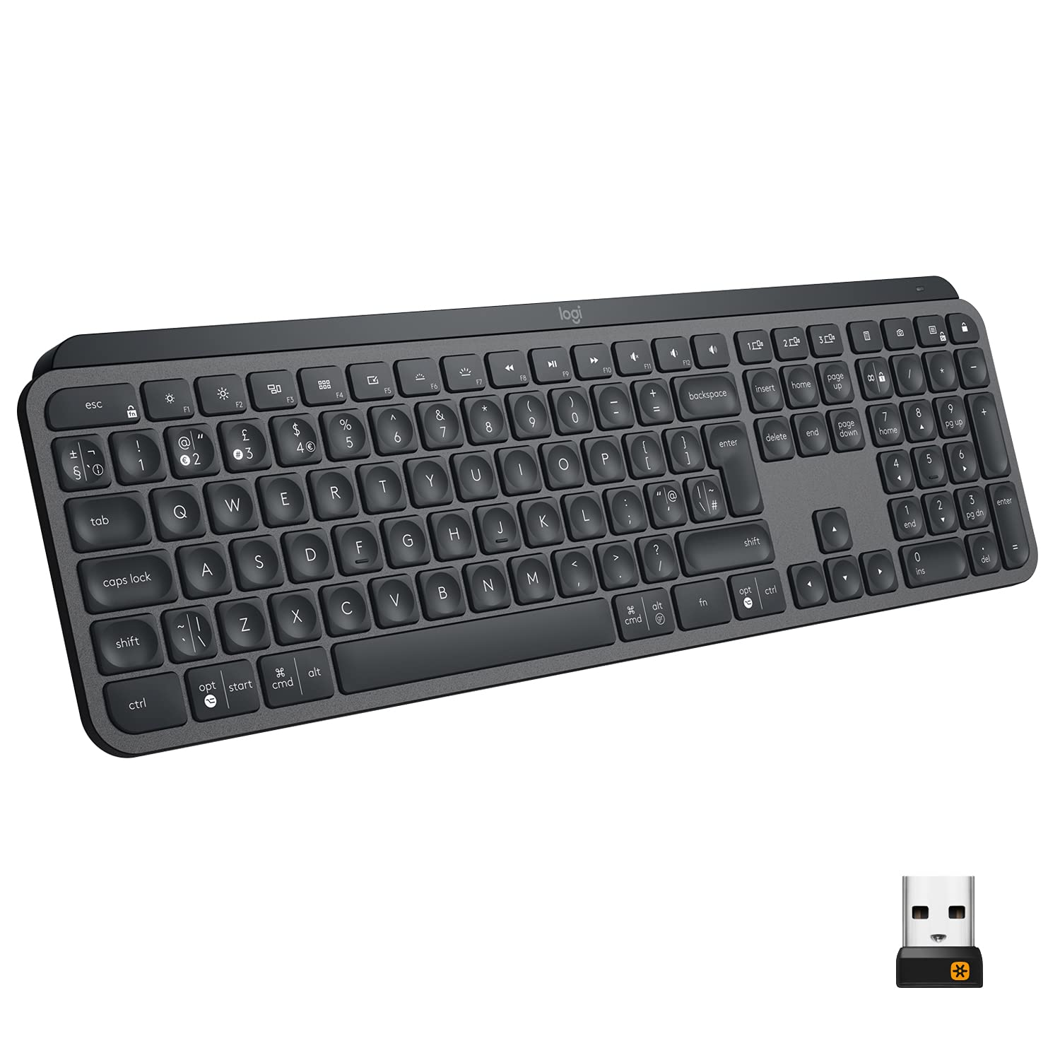 کیبورد بی‌سیم روشنایی شده پیشرفته Logitech MX Keys، طرح فرانسوی AZERTY - مشکی گرافیتی