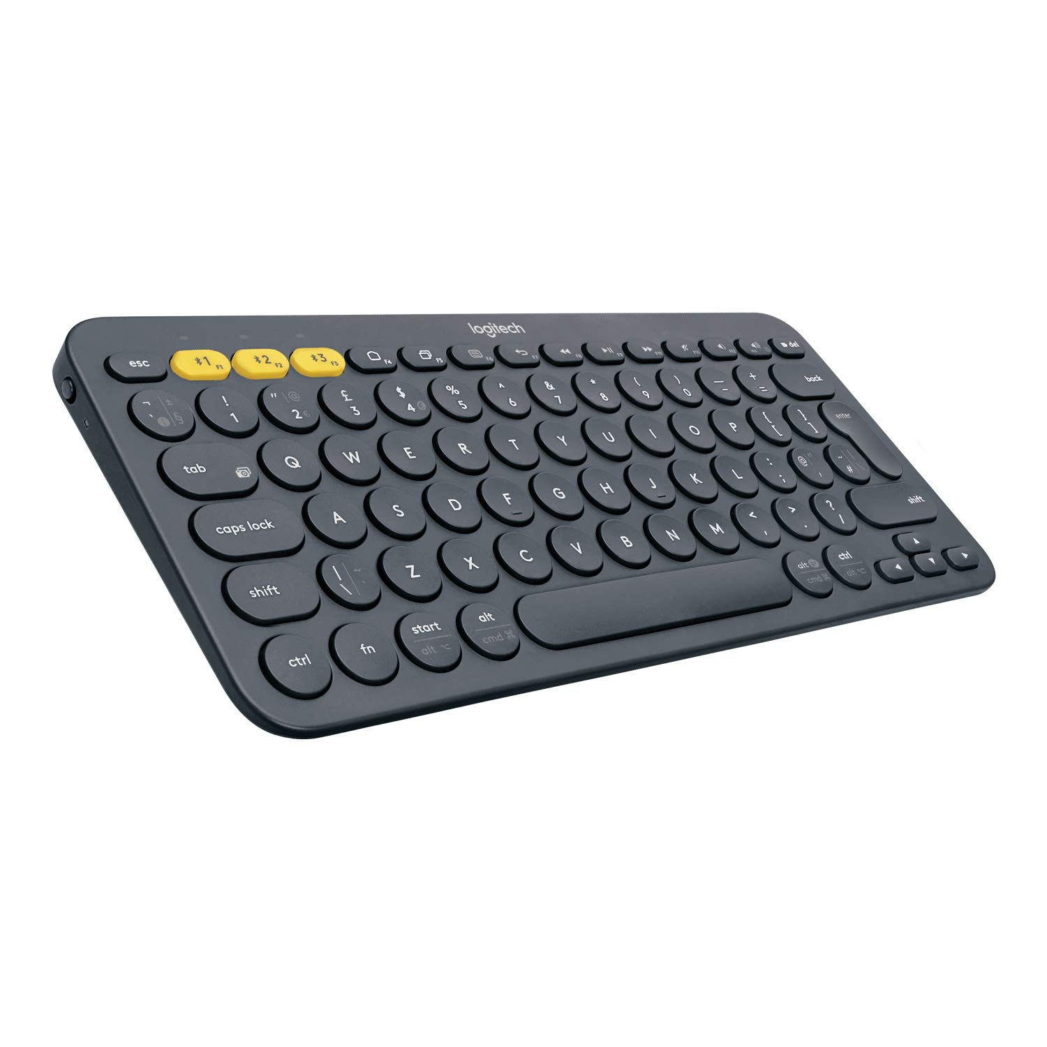 صفحه کلید بی‌سیم بلوتوثی چند دستگاهی Logitech K380، طراحی قابل تغییر آسان، نازک، قابل حمل، باطری ۲ ساله، سازگار با کامپیوتر، لپتاپ، ویندوز، مک، اندروید، آیپد OS، اپل تی‌وی، صفحه کلید QWERTY AR - مشکی، طرح عربی سیاه