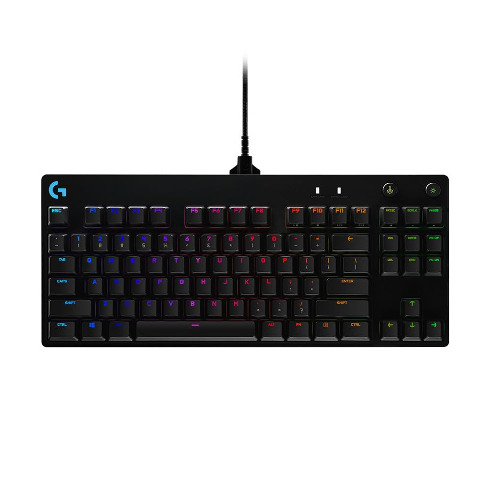 صفحه کلید بازی مکانیکی Logitech G PRO، طراحی بسیار قابل حمل بدون کیبورد عددی، کابل میکرو یو اس بی قابل جدا شدن، 16.8 میلیون رنگ LIGHTSYNC RGB برروی کلیدهای پشتیبانی شده - مشکی سیمی outه خودکار