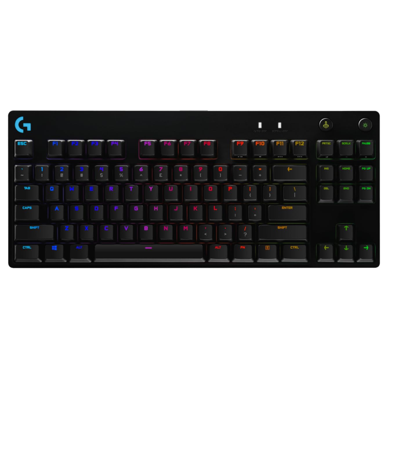 صفحه کلید بازی مکانیکی Logitech G PRO TKL، سوییچ‌های کلیکی GX Blue، LIGHTSYNC RGB، طراحی قابل حمل Tenkeyless برای بازی‌های الکترونیکی، کابل Micro USB قابل جداشدن، طرح QWERTY UK - سیاه Single G Pro TKL