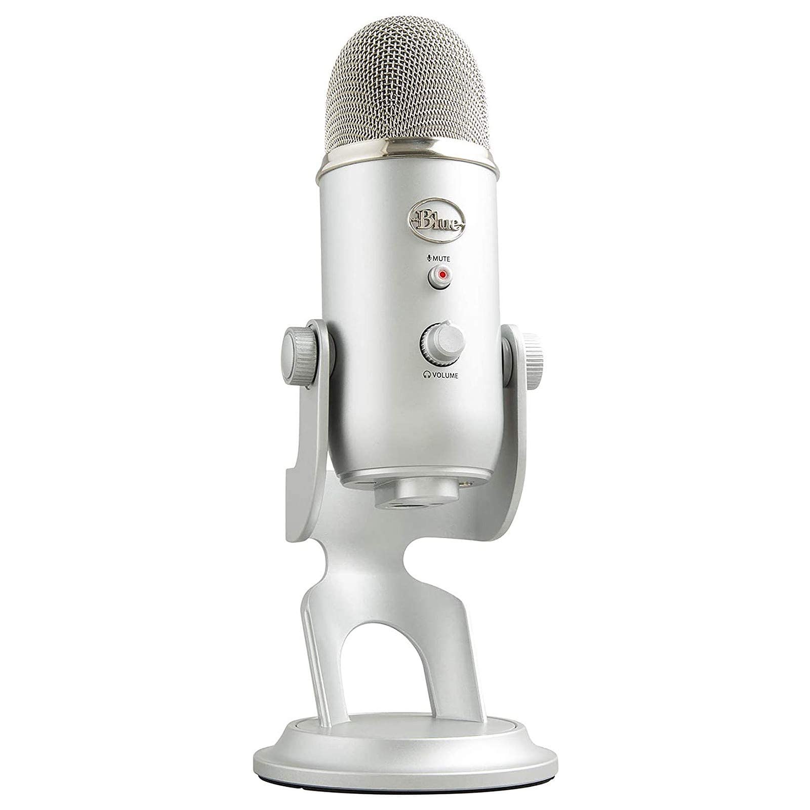 میکروفون USB Blue Yeti برای کامپیوتر، مک، بازی، ضبط، استریمینگ، پادکست، استودیو و کامپیوتر با افکت‌های Blue VO!CE، 4 الگوی دریافت، پلاگ اند پلی - نقره‌ای