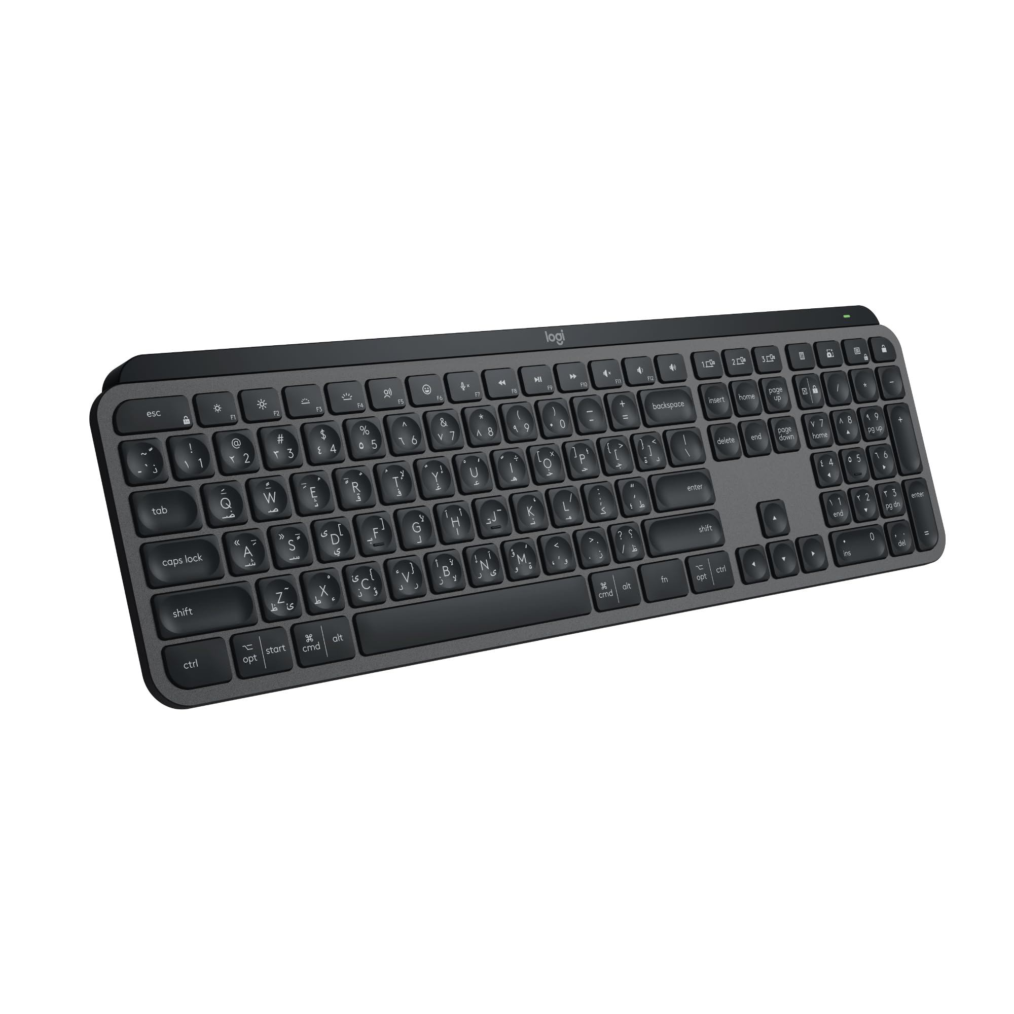 صفحه کلید بی‌سیم Logitech MX Keys S، با نمای پایین، تایپ دقیق و ساکت، کلید‌های قابل برنامه‌ریزی، نورپردازی پشتی، بلوتوث، شارژ از طریق USB C، برای ویندوز PC، لینوکس، کروم و مک - گرافیت، AR Layout Graphite MX Keys S (جدید) Arabic Layout