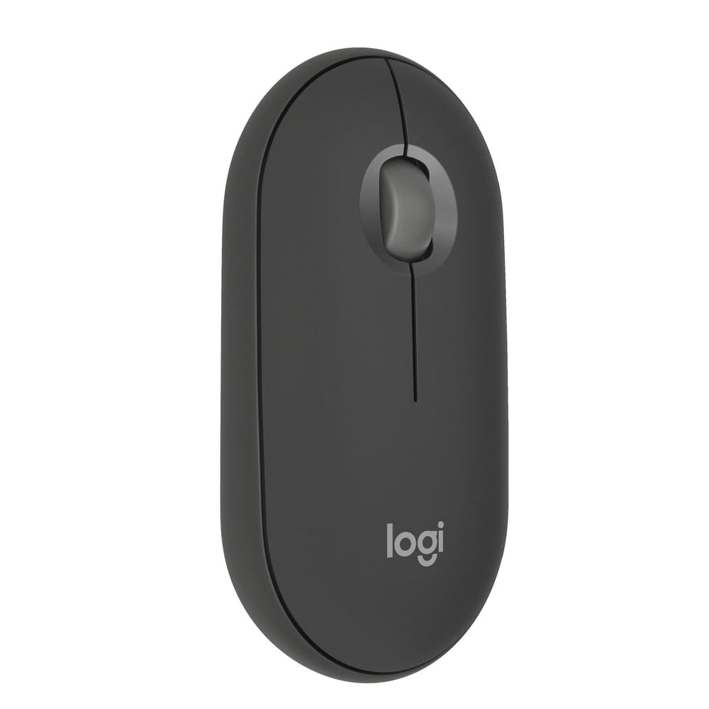 موس بلوتوث بی‌سیم نازک لوجیتک Pebble Mouse 2 M350s، قابل حمل، دارای دکمه قابل تنظیم، کلیک‌های ساکت، 4K DPI، باتری 24 ماهه، قابلیت تغییر آسان بین ویندوز، macOS، iPadOS، اندروید، Chrome OS - رنگ گرافیتی Pebble 2 خاکستری
