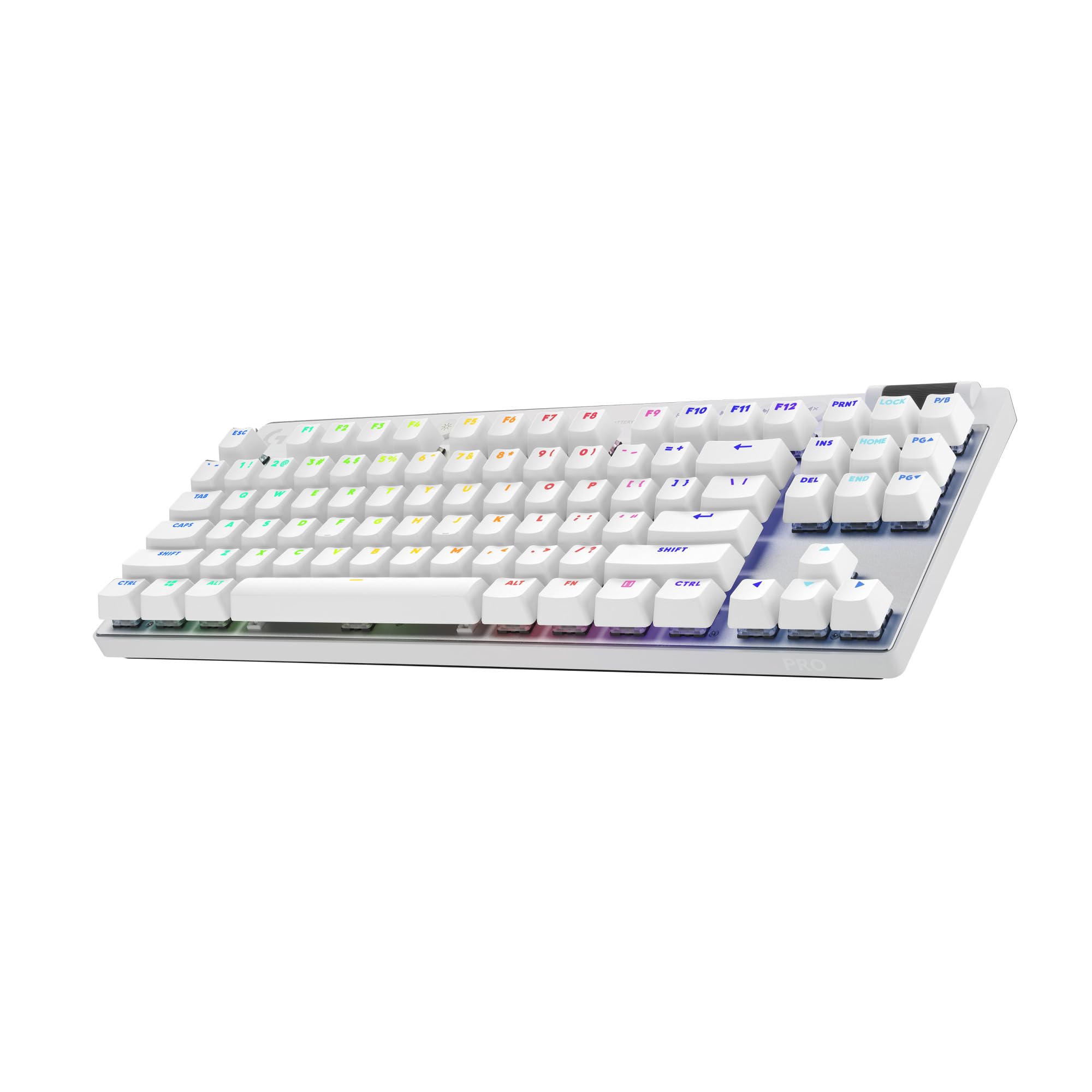 کیبورد بازی بی‌سیم Logitech G PRO X TKL LIGHTSPEED، طراحی فوق‌العاده قابل حمل بدون کی‌پد، روشنایی RGB LIGHTSYNC، کی‌کَپ‌های PBT، سوئیچ‌های لمسی (GX Brown)، طرح US INTL - سفید، کیبورد مکانیکی بی‌سیم سفید
