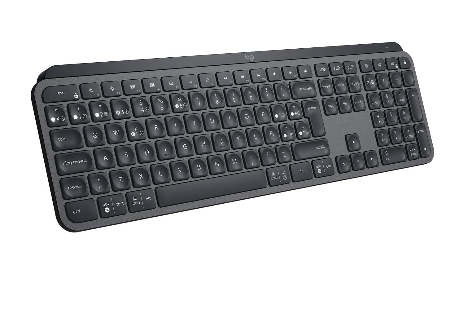 کیبورد بی‌سیم روشنایی دار Logitech MX Keys Advanced، پیکربندی اسپانیایی QWERTY - مدل Graphite Black