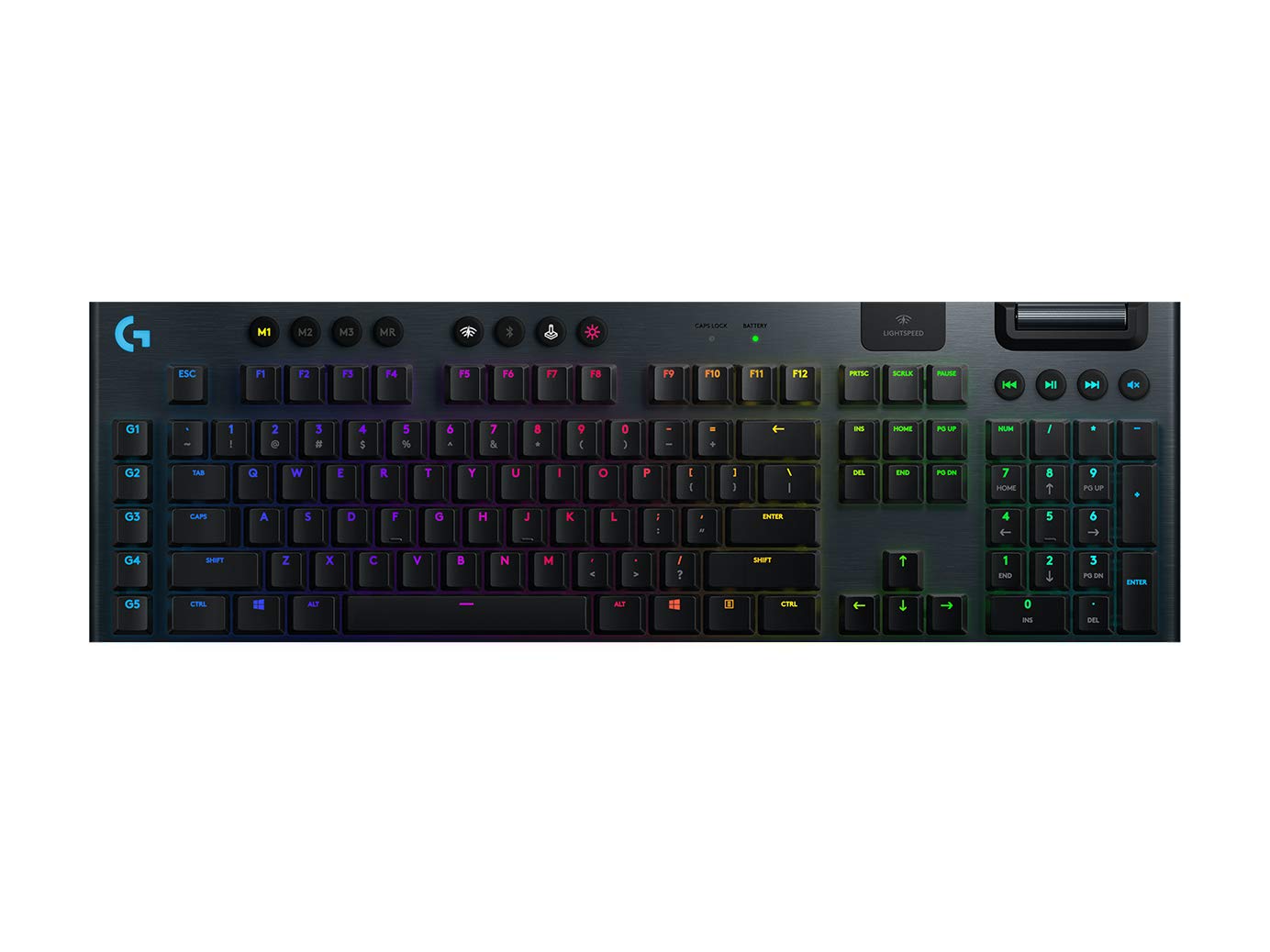 کیبورد بازی مکانیکی Logitech G915 LIGHTSPEED RGB، کی سویچ کلیکی با پروفیل کم GL، پشتیبانی از LIGHTSYNC RGB، فناوری بی‌سیم پیشرفته LIGHTSPEED و بلوتوث - کلیکی G915 Clicky Black