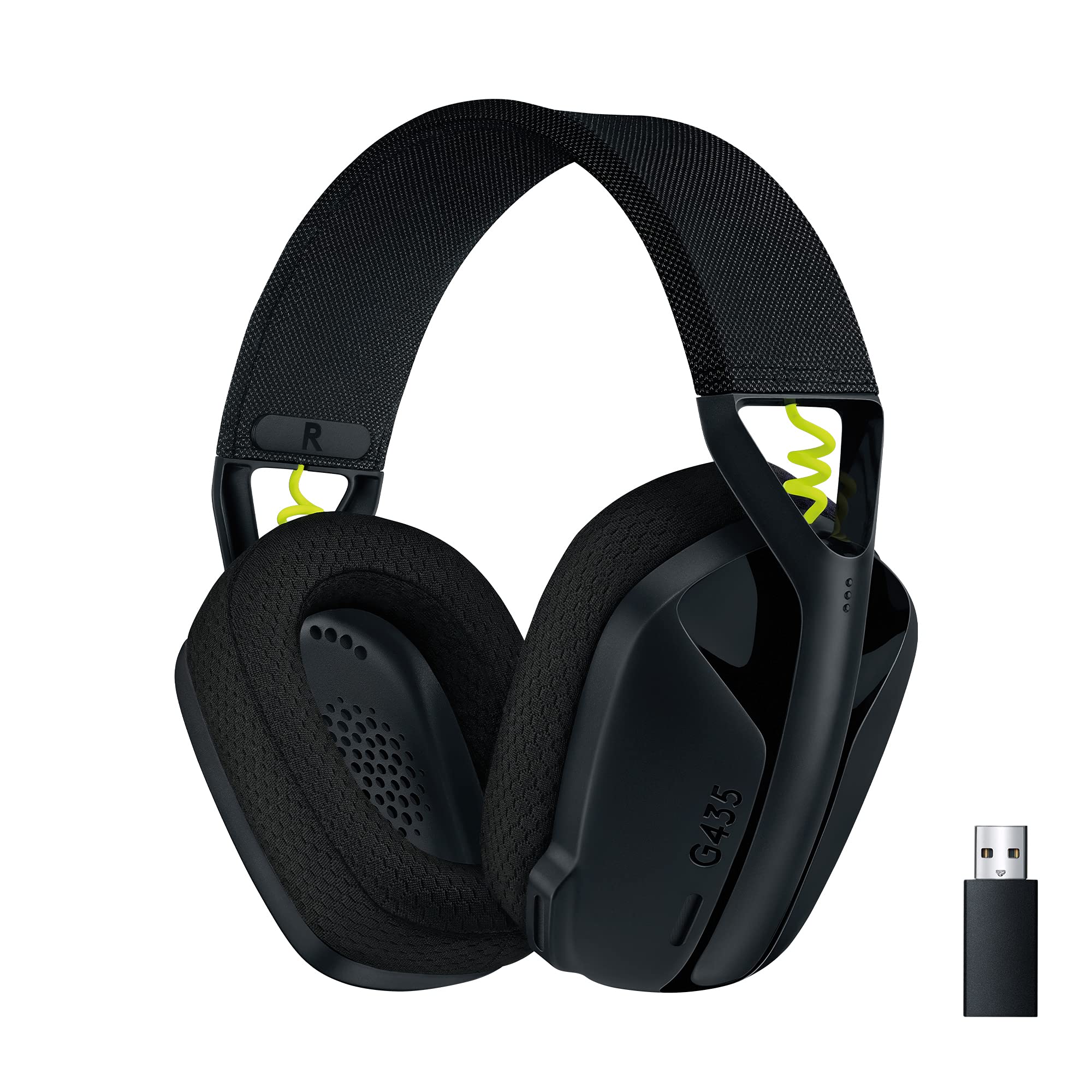 هدست بازی بی‌سیم Logitech G435 Lightspeed & Bluetooth - هدفون اُور-ایر بسیار سبک 165 گرمی، دارای میکروفون‌های داخلی، باطری 18 ساعته، سازگار با Dolby Atmos، کامپیوتر، پلی‌استیشن 4، پلی‌استیشن 5، موبایل - رنگ سیاه