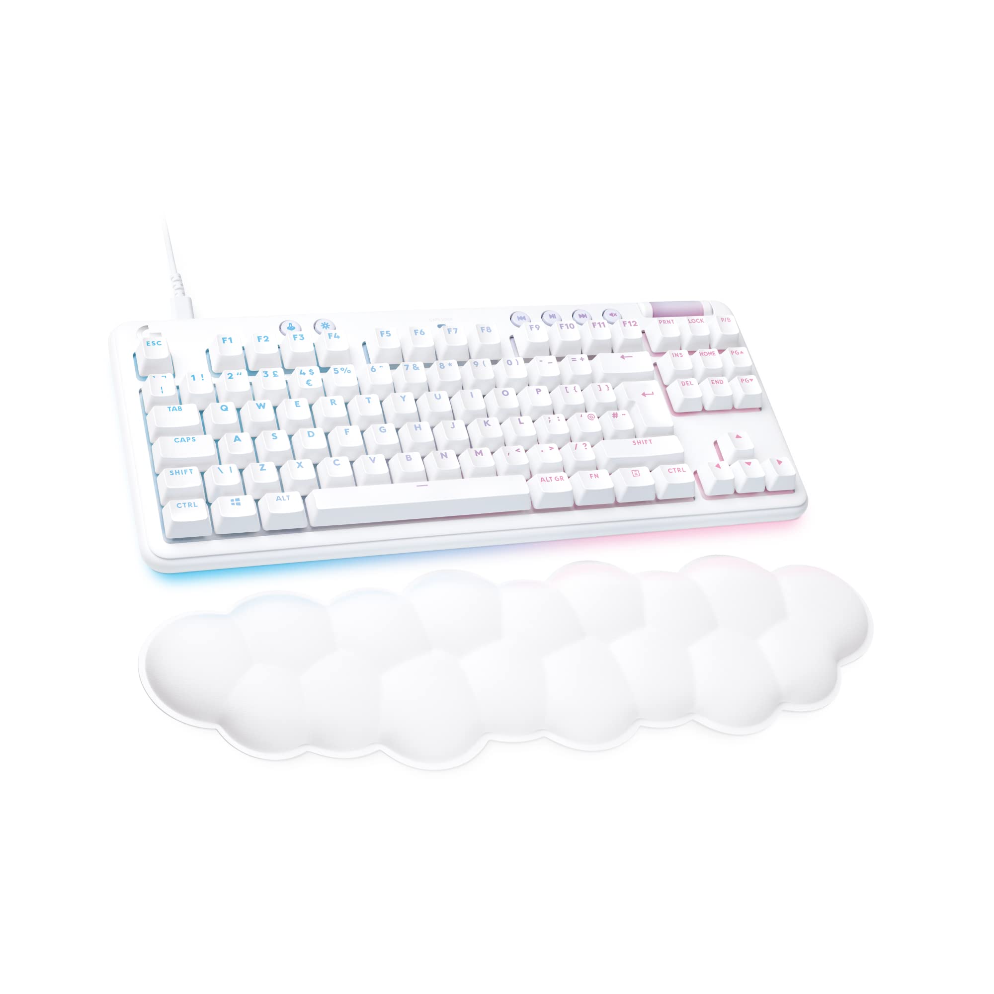 کیبورد مکانیکال باسیم با نورپردازی LIGHTSYNC RGB، سوئیچ‌های تاکتیل (GX Brown) و استراحتگاه دست، سازگار با PC و Mac - نسیم سفید Logitech G G713 به باس سفید