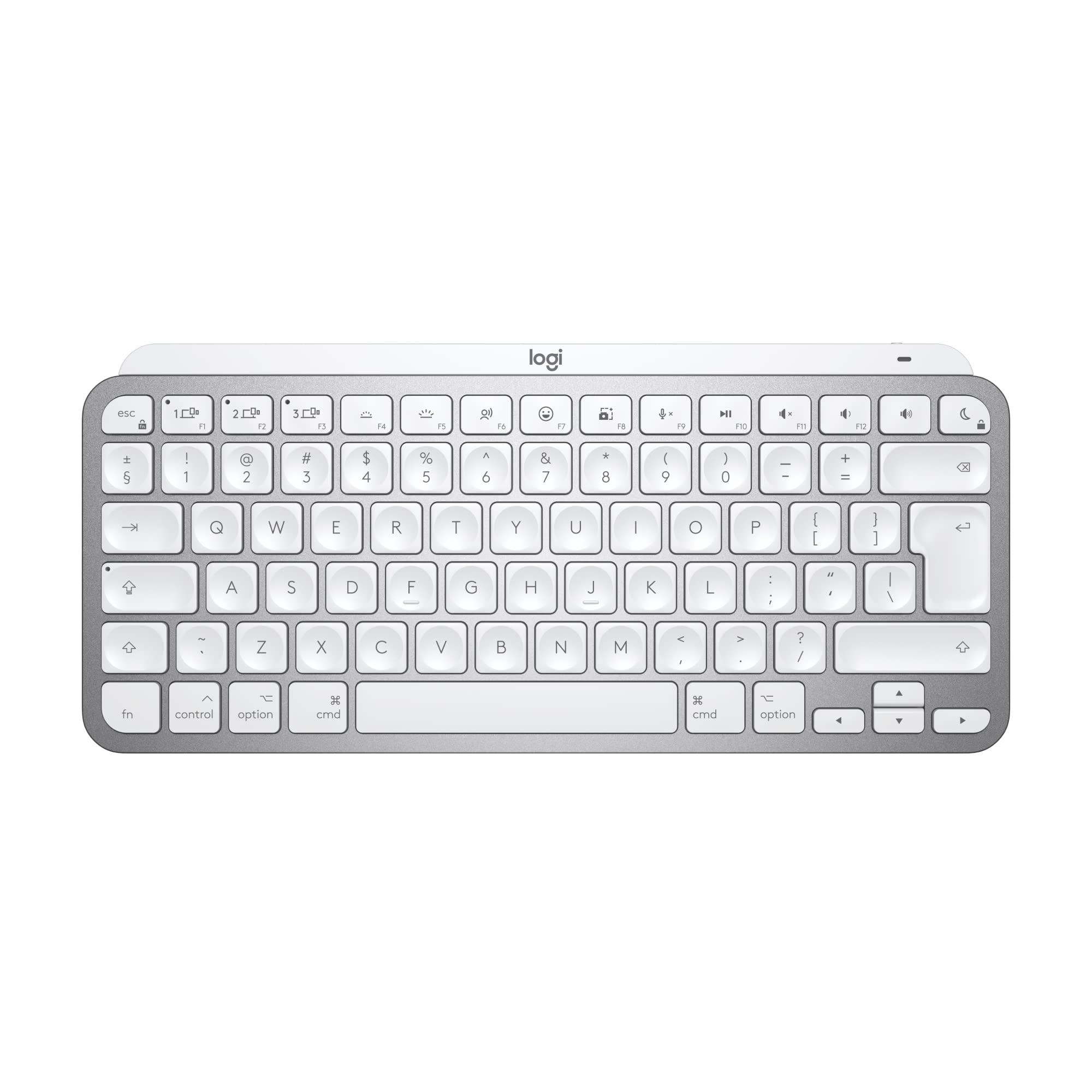 کیبورد بی سیم حداقلی Logitech MX Keys Mini برای مک، کوچک، بلوتوث، کلیدهای پشتیبانی شده، USB-C، تایپینگ لمسی، سازگار با مک بوک پرو، مک بوک ایر، آی مک، آیپد کلاسیک