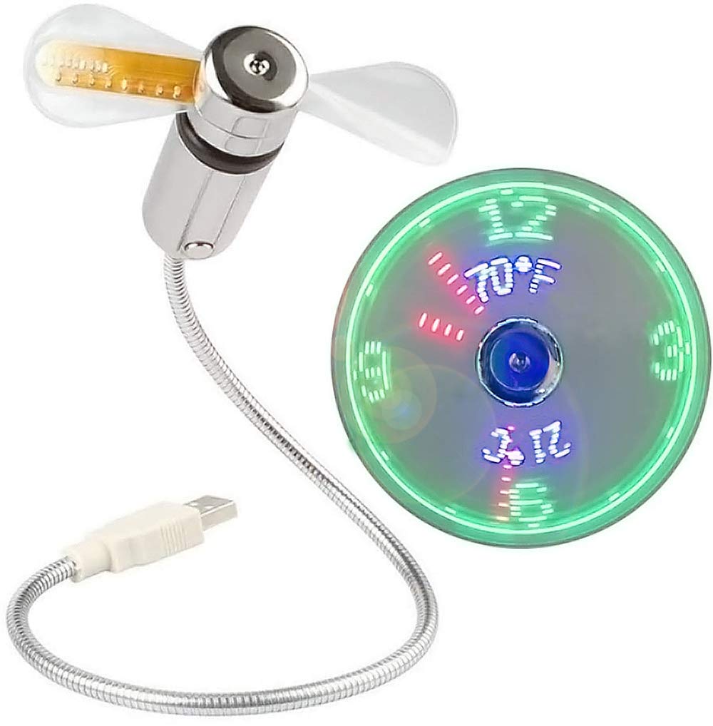 سایته [پراگ USB LED کولاک با دما، USB موبایل فن زمان واقعی فارنهایت و نمایش سلسیوس، فن تاشو جیبی پرتابل USB کوچک و آرام گوزنک برای دفترکاری، منزل و سفر (TC)