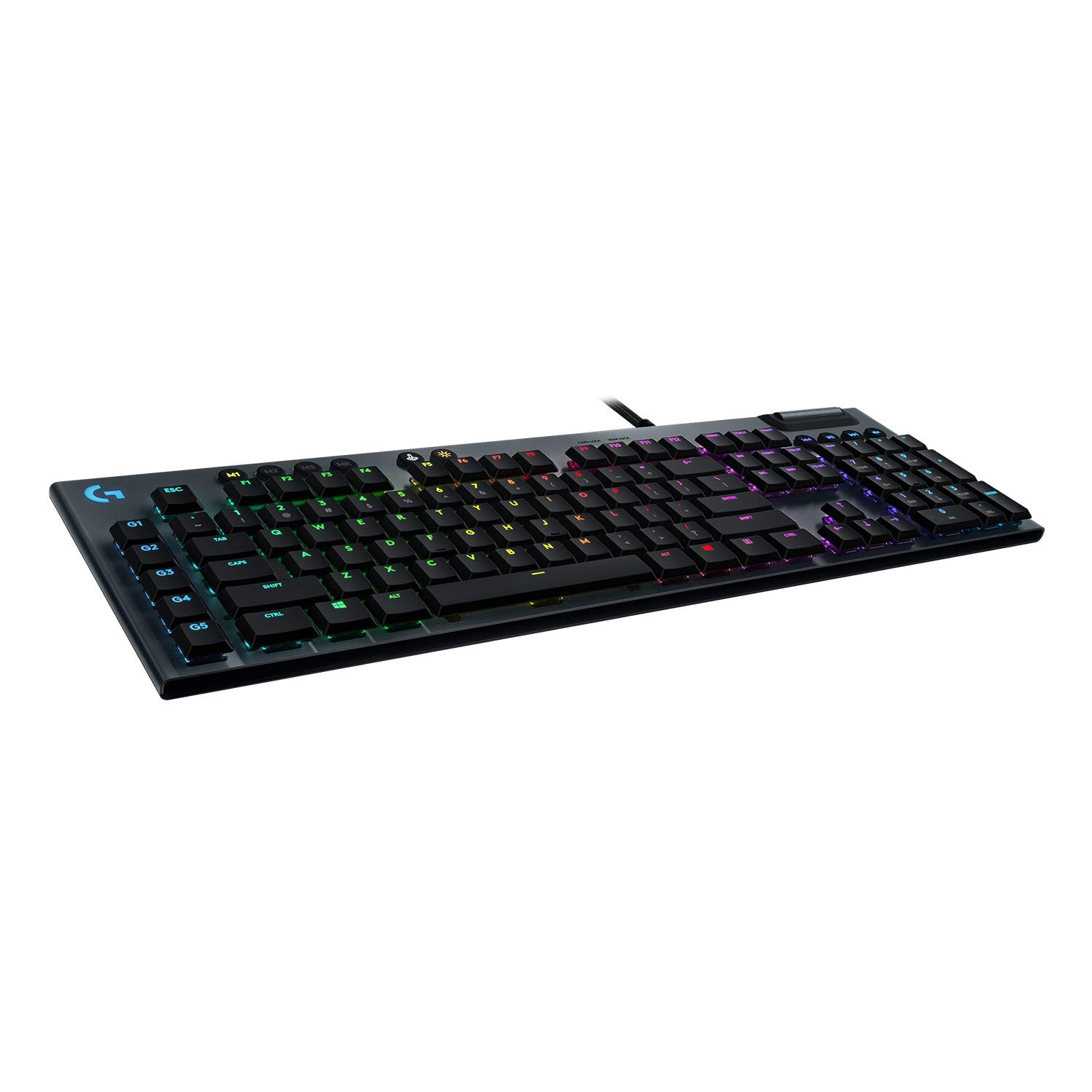کیبورد بازی مکانیکی سیمی Logitech G815 LIGHTSYNC RGB با سوئیچ‌های کلیکی GL-Clicky با پروفایل کم، 5 کلید قابل برنامه‌ریزی G، پاسستور USB، کنترل‌های دیجیتال رسانه‌ای اختصاصی، طرح صفحه کلید QWERTY UK - سیاه، سوئیچ‌های کلیکی تکی با رنگ سیاه
