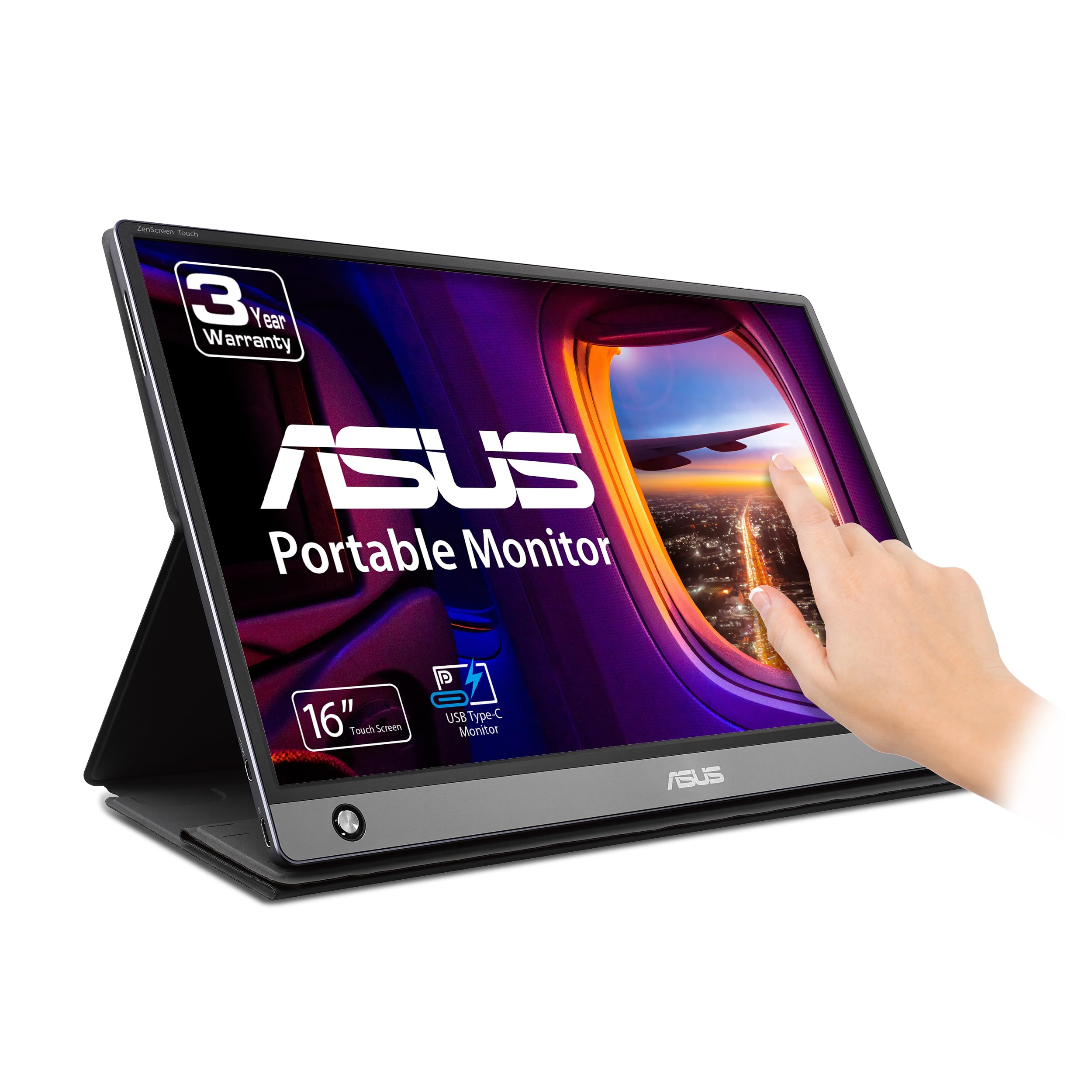 مانیتور قابل حمل Full HD ASUS ZenScreen MB16AMT 15.6" لمسی IPS ضد درخشش با باتری داخلی و اسپیکرهای مراقبت از چشم USB Type-C Micro HDMI با کیف هوشمند قابل تاشو