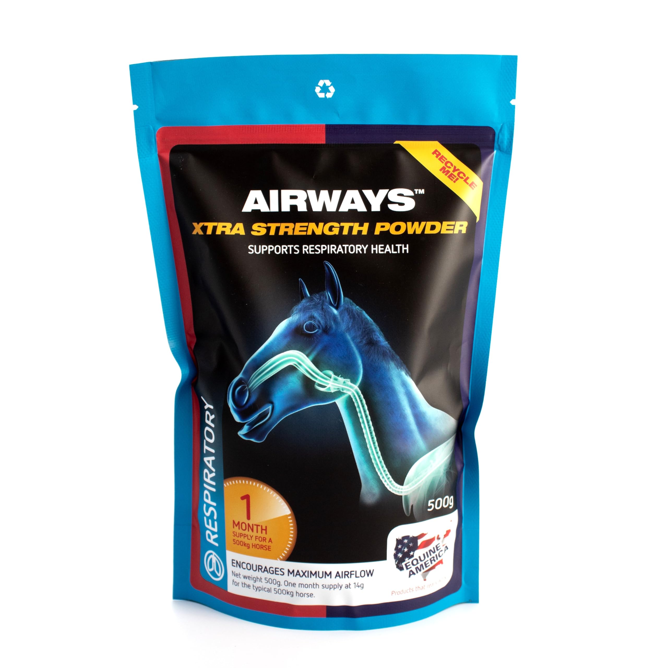 Equine America Airways Xtra Force | مکمل اسب و پونی آماده برای استفاده | برای حمایت از تنفس | ۵۰۰ گرم