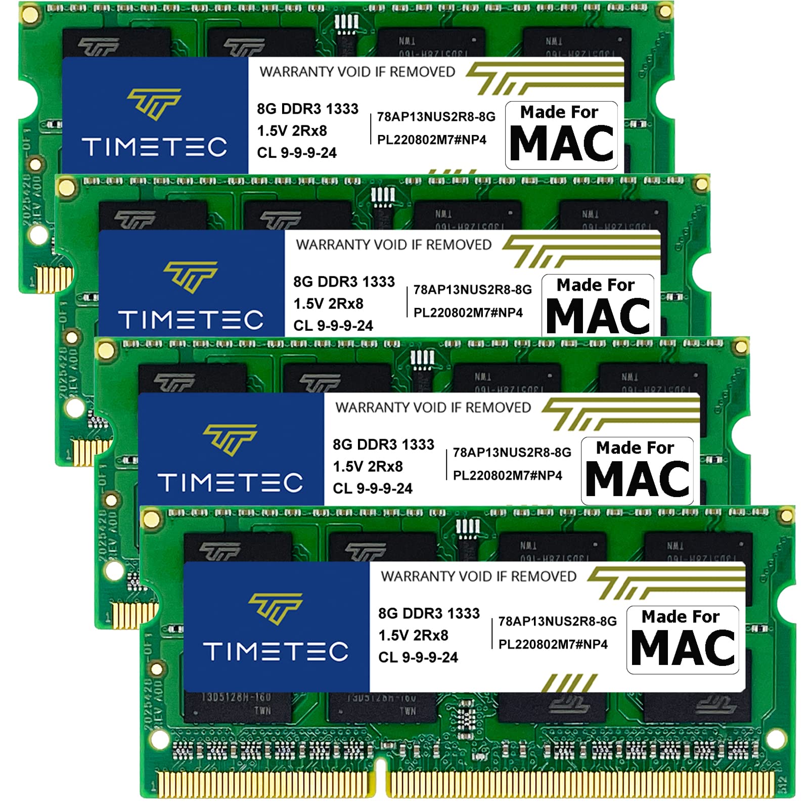 Timetec 32GB KIT(4x8GB) قابل اتصال برای اپل DDR3 1333MHz PC3-10600 CL9 برای iMac (میانه سال 2010 27 اینچ، میانه سال 2011 21.5/27 اینچ) ماژول حافظه SODIMM MAC RAM ارتقاء برای iMac 11,3 / iMac 12,1 / iMac 12, 2