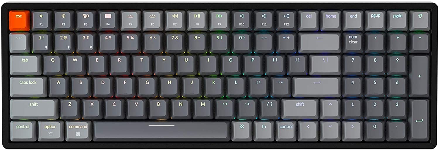 کیبورد مکانیکال بی‌سیم بلوتوث Keychron K4 با پشتیبانی از نورپردازی RGB LED، ۱۰۰ کلید فشرده، کیبورد بازی کامپیوتری با سیم USB و فریم آلومینیوم برای مک و ویندوز، سوییچ قرمز Gateron با قابلیت جایگذاری سریع گارانتی.
