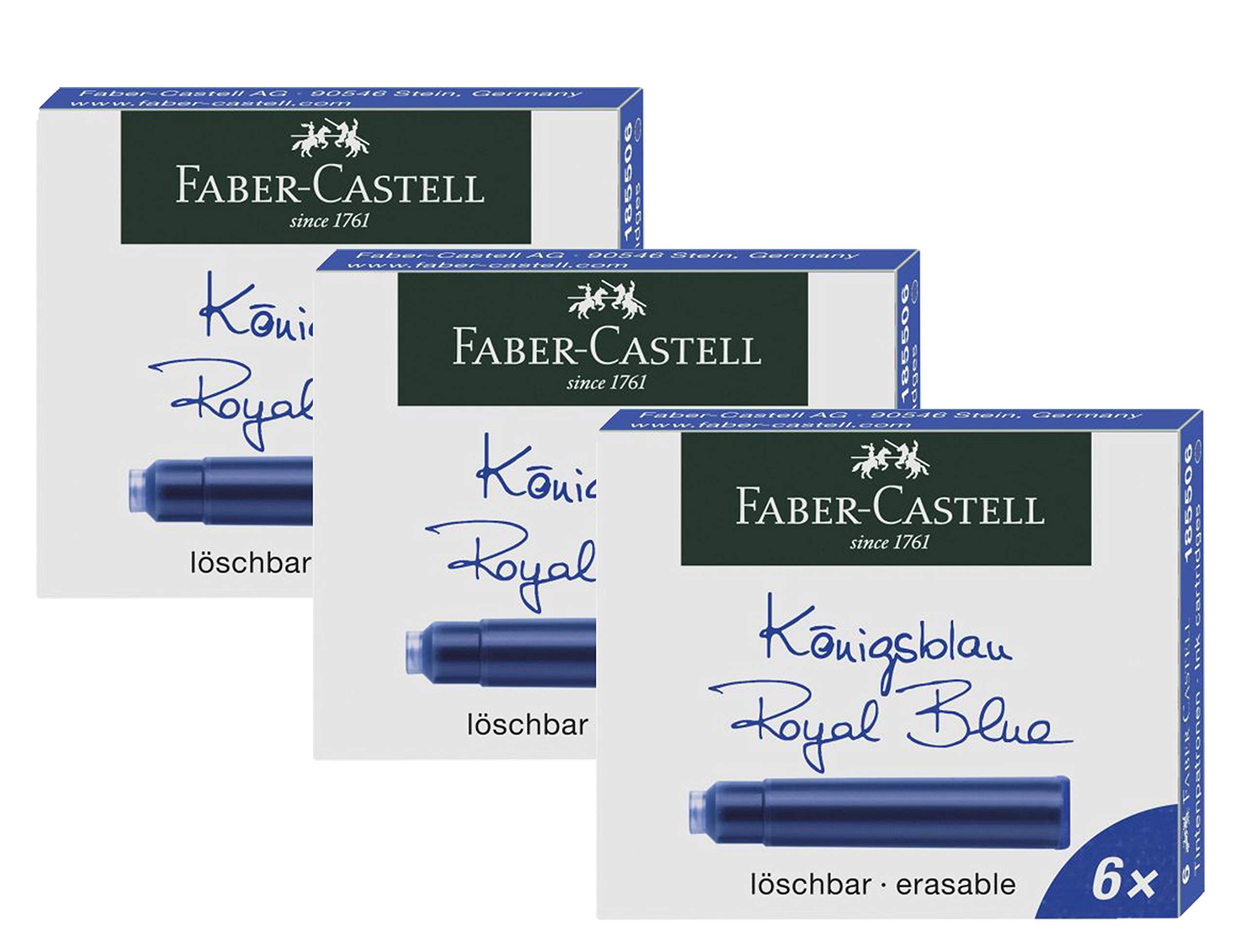 کارتریج جوهری Faber-Castell 185506 - استاندارد (بسته ۳ عددی) (آبی سلطنتی)، استاندارد)