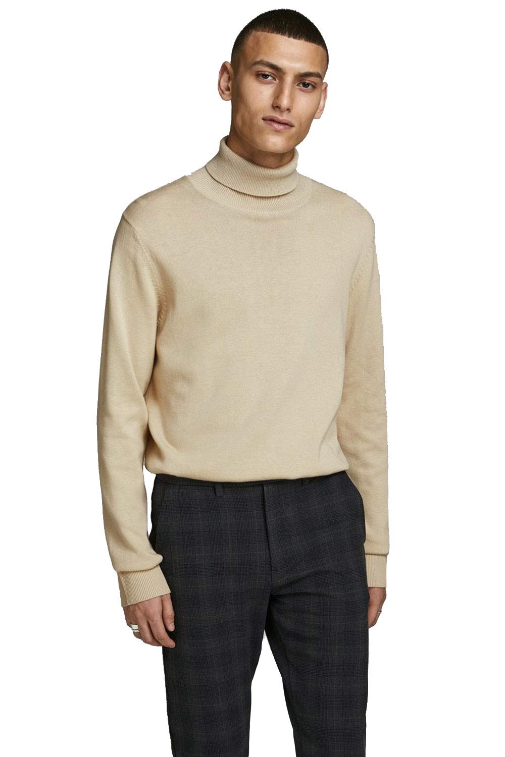 پلیور گردن‌نگاره بافتنی Jack & Jones Men's Jjeemil Knit Roll Neck Noos برای مردان (بسته‌ای ۱ عددی) - سفید آفتابی