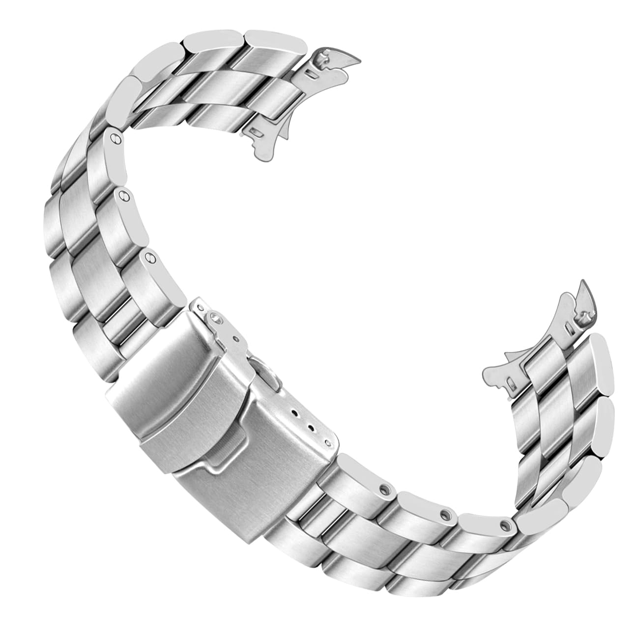 ترجمه: نوار دستبند فلزی جدید با بند فلزی منحنی استیل فولادی با نهایت mass Stainless Steel Curved Solid End Tapered 20mm 22mm Watch Band Metal Watch Strap Bracelet استیل، بند برای ساعت با قفل دوتایی Double FlipLock و کلیدکش نقره ای و مشکی، 22mm