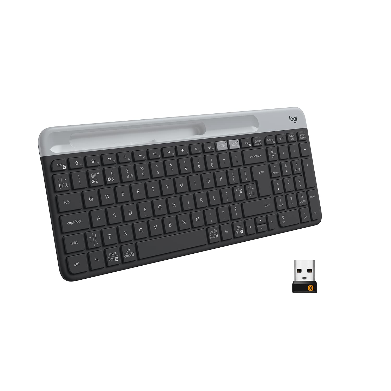 صفحه کلید بی‌سیم چند دستگاهه Logitech K580 Slim برای سیستم عامل Chrome OS - بلوتوث/گیرنده USB، تبدیل سریع، باتری 24 ماهه، سازگار با دسکتاپ، تبلت، اسمارتفون و لپتاپ (مشکی)