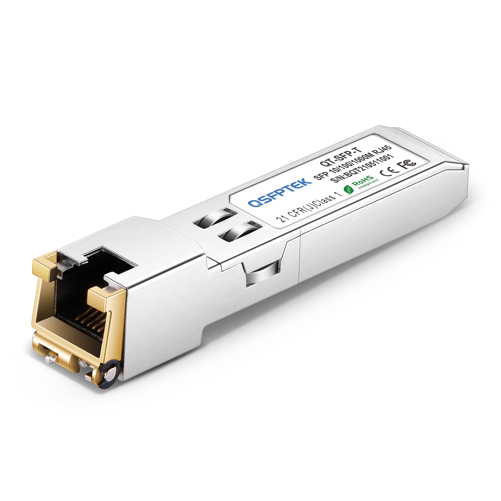 ماژول مسیقی QSFPTEK 1.25G SFP RJ45 مسیوا جک، ترنسیور جیگابیت 10/100/1000BASE-T برای سیسکو GLC-T/GLC-TE/SFP-GE-T، میکروتیک، فاصله‌ی 100 متری Q-SFP-T-Cisco