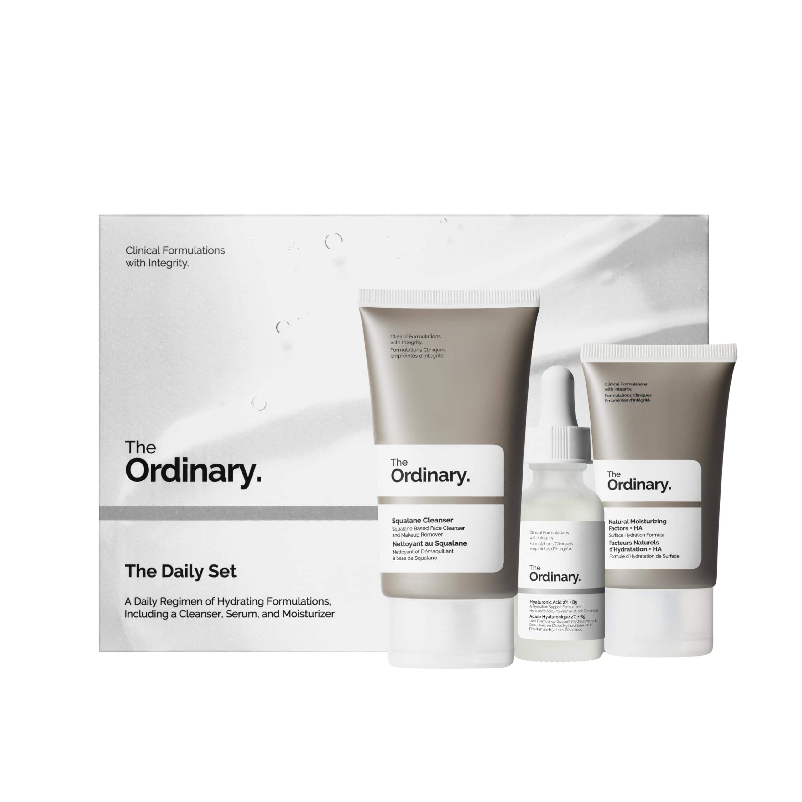 مجموعه روزانه 3 تایی THE ORDINARY - پاک کننده اسکوالن، اسید هیالورونیک 2٪ + B5 با عوامل مرطوب کننده طبیعی + HA