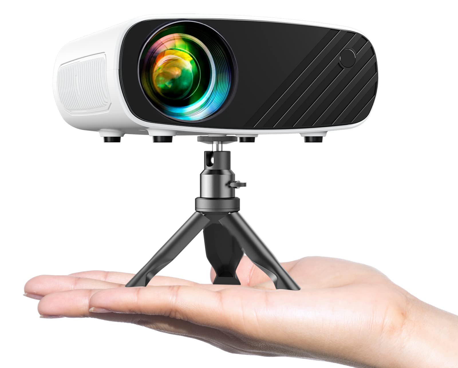 پروژکتور Mini ELEPHAS برای آیفون، پروژکتور بهبود یافته 1080P HD سال 2024، پروژکتور قابل حمل 8000L با سه‌پایه و کیف حمل، پروژکتور فیلم مناسب برای اندروید/آی‌او‌اس/ویندوز/تی وی استیک/ایچ‌دی‌ام‌آی/USB سفید و سیاه