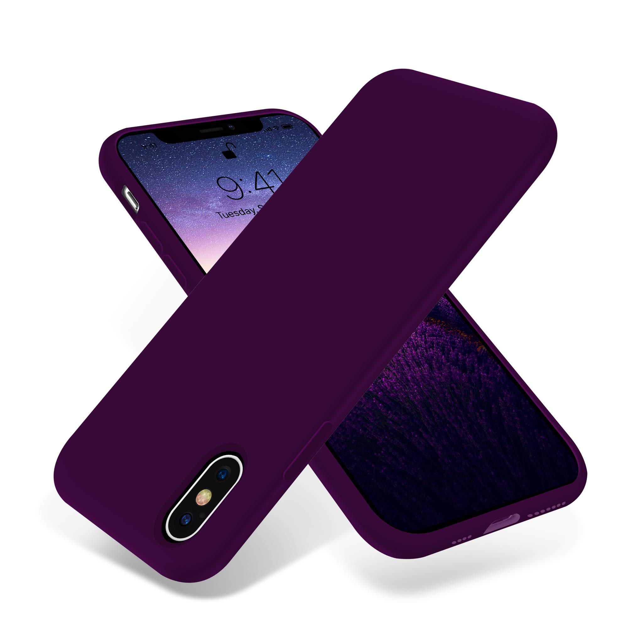 گوشی iPhone Xs Max مدل OTOFLY، کاوری بسیار نازک با جنس ژله‌ای سیلیکون مایع که با پوشش کامل بدنه مقاوم در برابر خراش، آنتی شوک و سازگار با iPhone Xs Max است، [نسخه ارتقاء یافته] (بنفش)