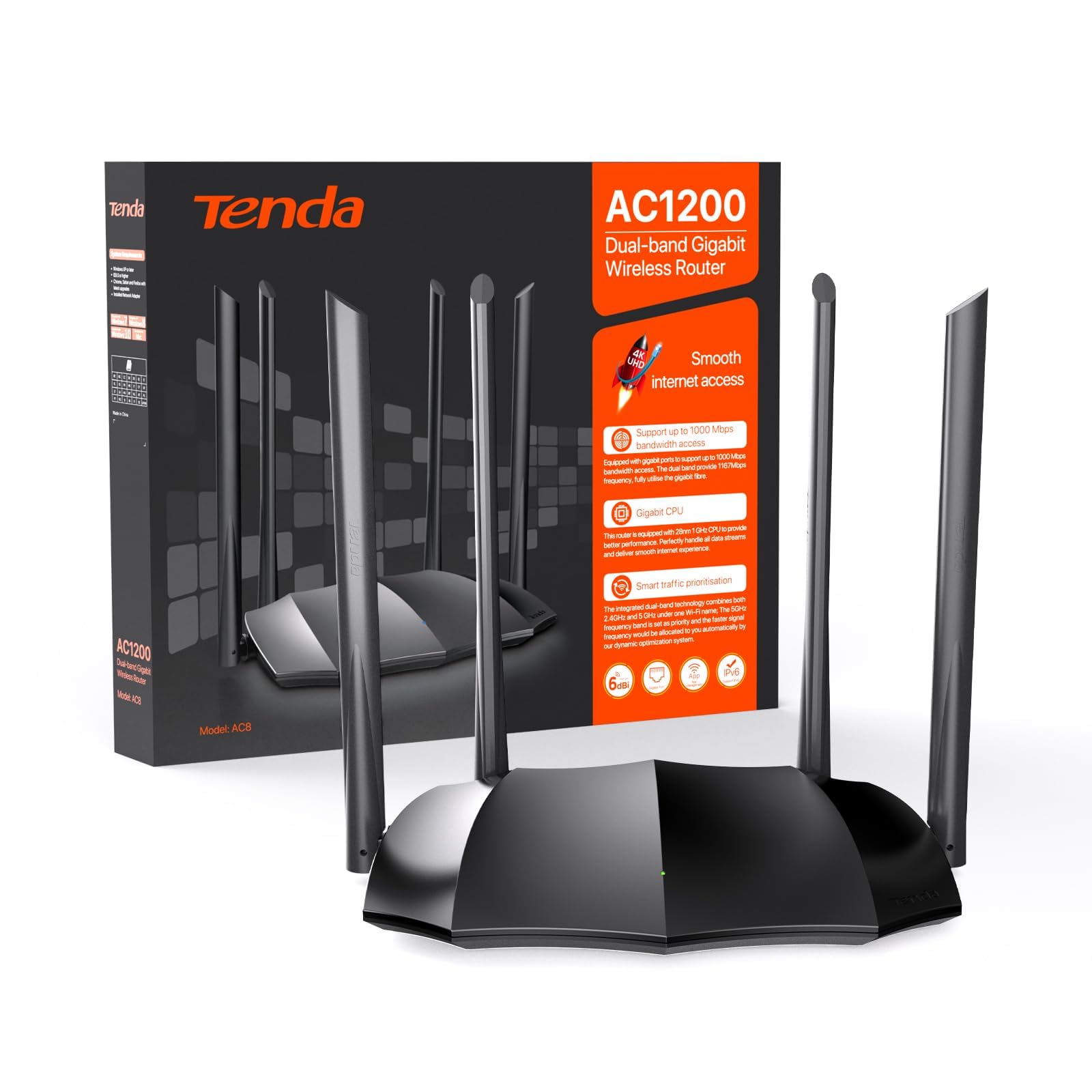 رمزگذاری کردن. روتر WiFi Tenda AC1200 - روتر بی‌سیم با باند دوگانه 5 گیگاهرتز / 2.4 گیگاهرتز، 4 پورت گیگابیت WAN / LAN، 4 آنتن 6 دسی‌بل، حالت دستگاه تکرار کننده دسترسی بیشتر، Beamforming، MU-MIMO، کنترل اپلیکیشن، AC8