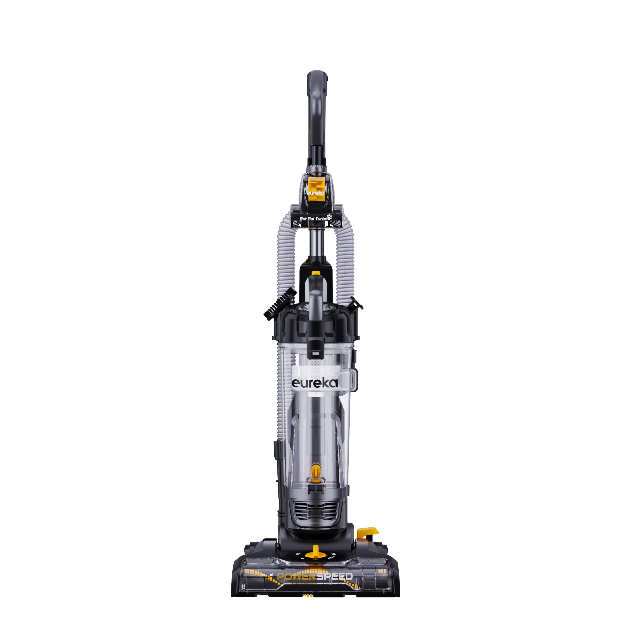 جاروبرقی EUREKA PowerSpeed Turbo با سیم و واکیوم ایستاده با جذب قدرتمند وزن سبک چند منظوره همه در یکی برای موهای حیوانات خانگی، فرش، کف سخت و کف پلاک- مشکی