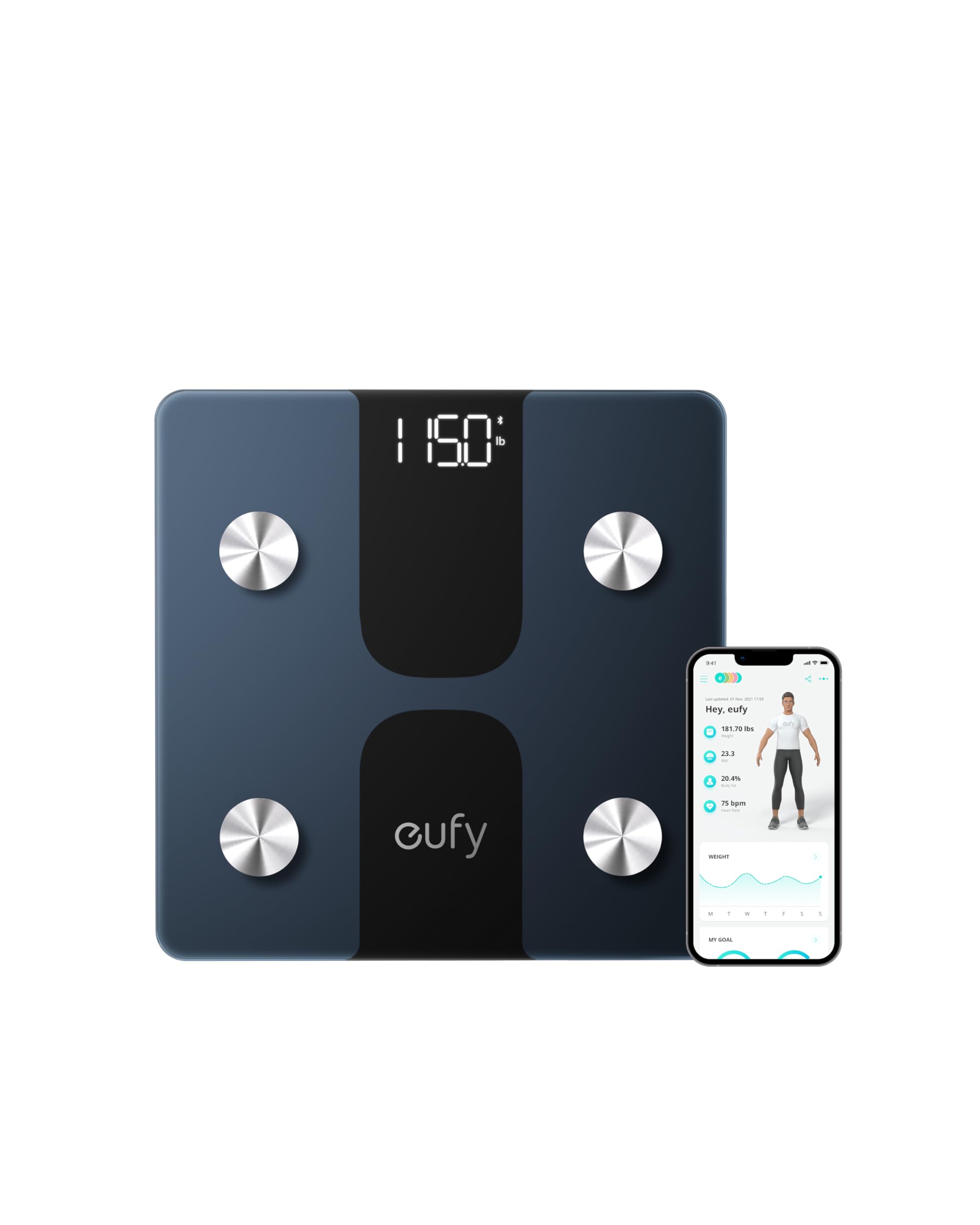 ترجمه: ترازوی هوشمند eufy C1 با بلوتوث، ترازوی چربی بدن، ترازوی دیجیتال بی‌سیم، ۱۵ اندازه‌گیری، وزن/چربی بدن/BMI، تجزیه و تحلیل ترکیب بدنی تناسب اندام، رنگ مشکی، پوند/کیلوگرم