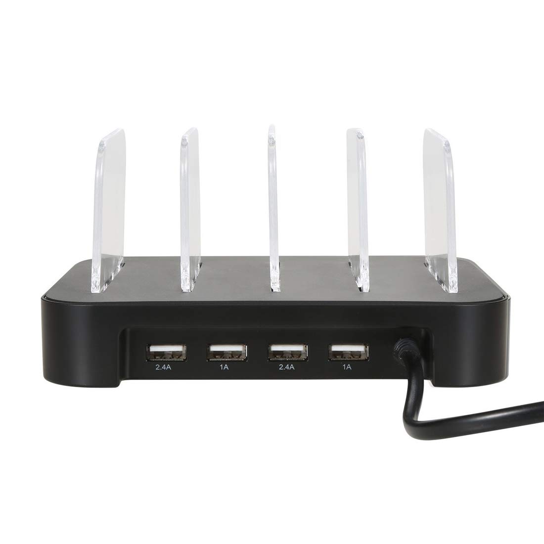 دریافت کرانه CE / RoHS درجه‌بندی شارژر هوشمند قابل حمل 5 ولت 24 وات با 4 پورت USB و کابل شارژ 1.5 متری، برای گوشی‌های هوشمند و تبلت‌ها و پاوربانک‌ها و هدست‌های بلوتوث، ولتاژ گسترده 100-240 ولت، پلاگ آمریکایی