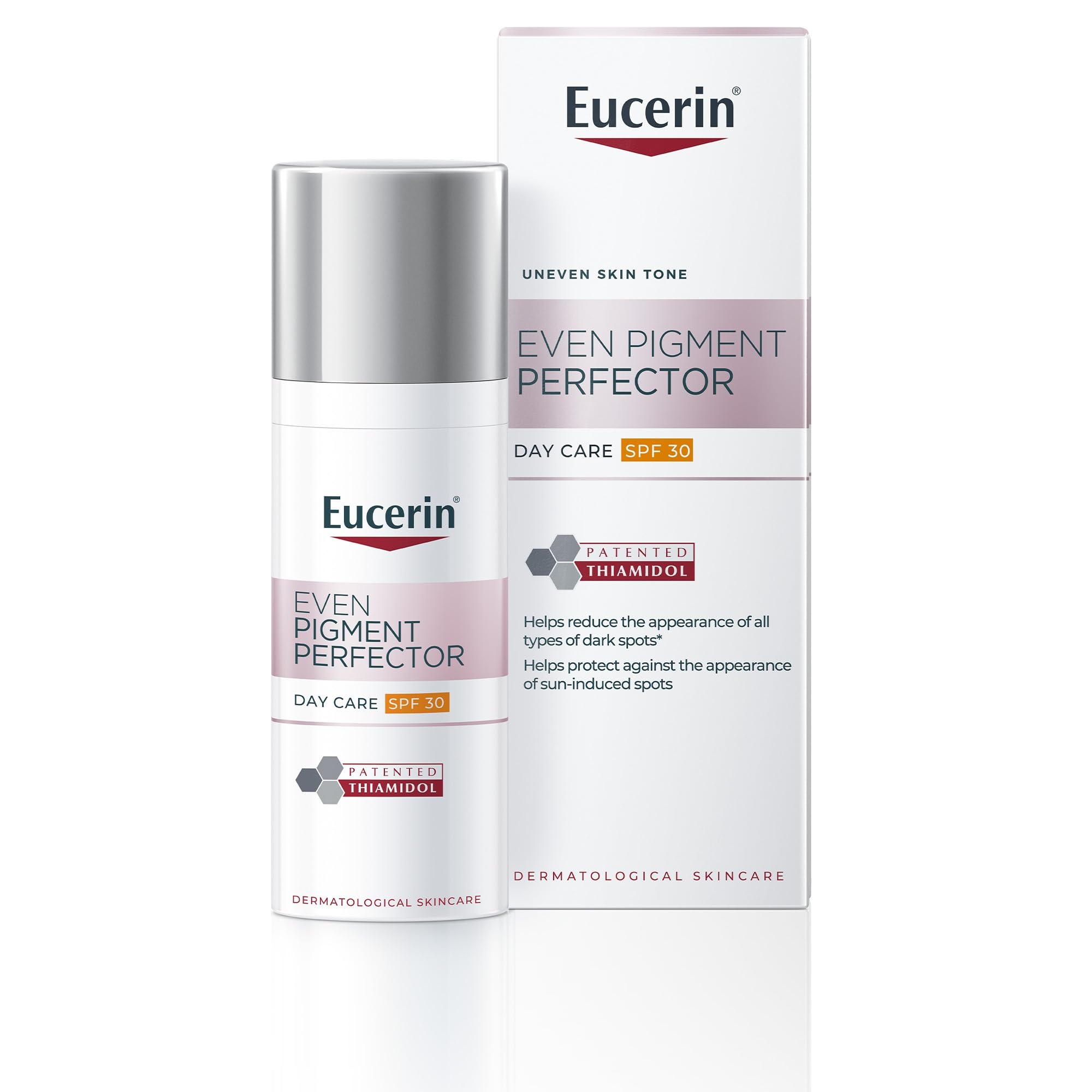کرم روز Eucerin Even Pigment Perfector با تیامیدول، محافظت از پوست در برابر UVA و UVB، SPF 30، کاهش لک‌های پیگمنتی و جلوگیری از بازگشت آن‌ها، مرطوب‌کننده فوری برای تمام انواع پوست، 50 میلی لیتر انواع چندگانه