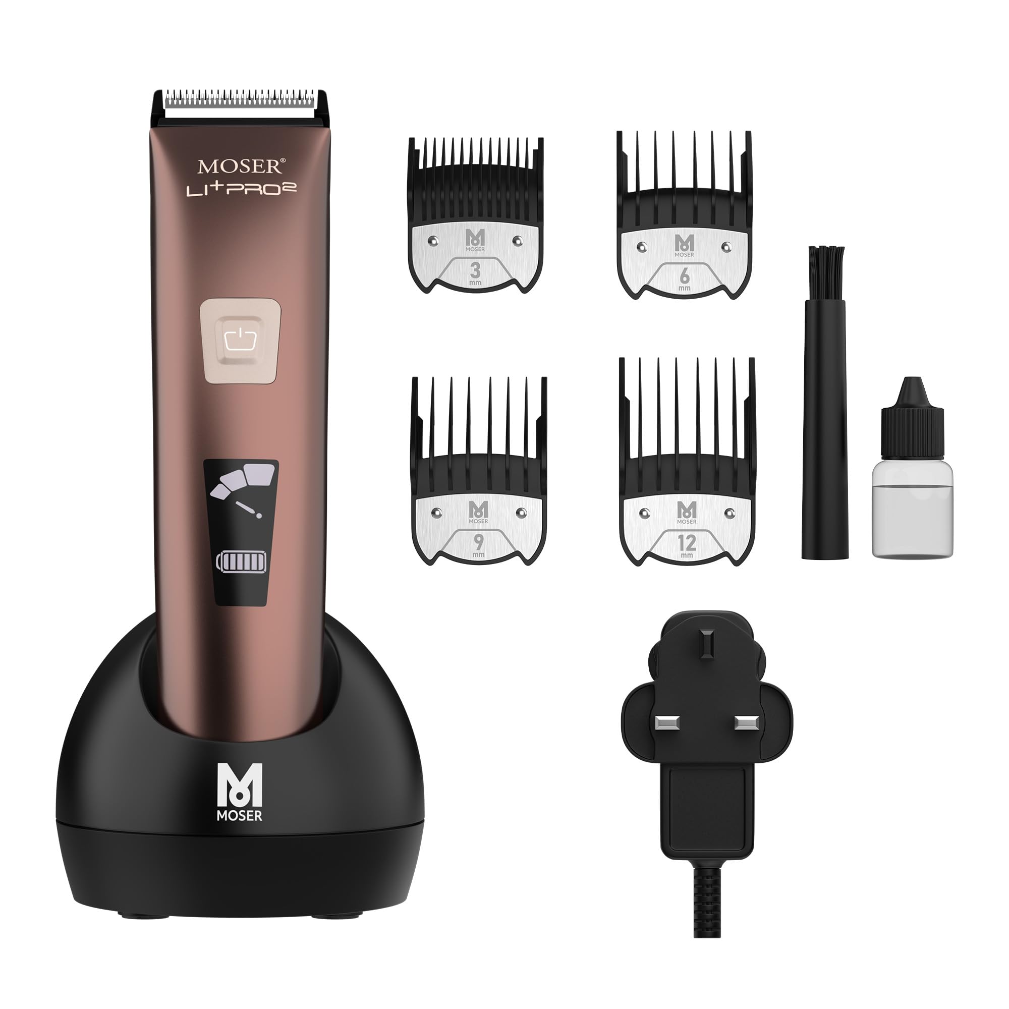 Moser خط کننده مو بی‌سیم Li+Pro2 برای مردان (ساخت آلمان) | زمان استفاده 160 دقیقه | نمایشگر LED با 3 سطح سرعت | تیغه استیل ضد زنگ | عملکرد بی‌صدا (1888-0151)