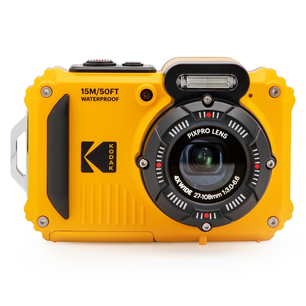 دوربین مقاوم Kodak PIXPRO WPZ2 با زوم 4 برابر 16 مگاپیکسل، صفحه نمایش 2.7 اینچی LCD وضوح کامل HD، ضدآب تا عمق ۱۵ متر - زرد