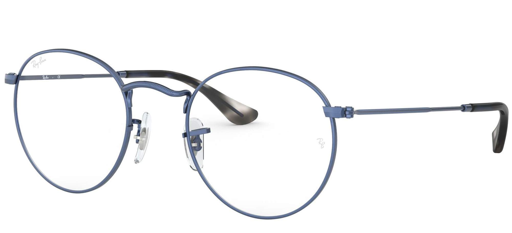 فریم عینک تجویزی فلزی دایره‌ای Ray-Ban Rx3447v رنگ شن ترابرانسپرنت آبی شفاف/لنز دمو 50 میلیمتر