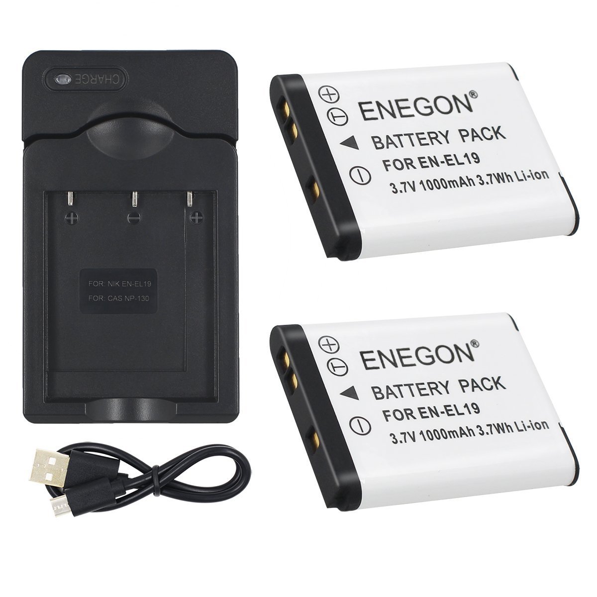 باتری جایگزین ENEGON EN-EL19 2 (پک) و شارژر برای دوربین دیجیتال نیکون Coolpix S32 و S33 و S100 و S2800 و S3100 و S3200 و S3300 و S3500 و S3600 و S4100 و S4200 و S4300 و S5200 و S5300 و S6500 ، 2 باتری EN-EL19 و شارژر USB سفری