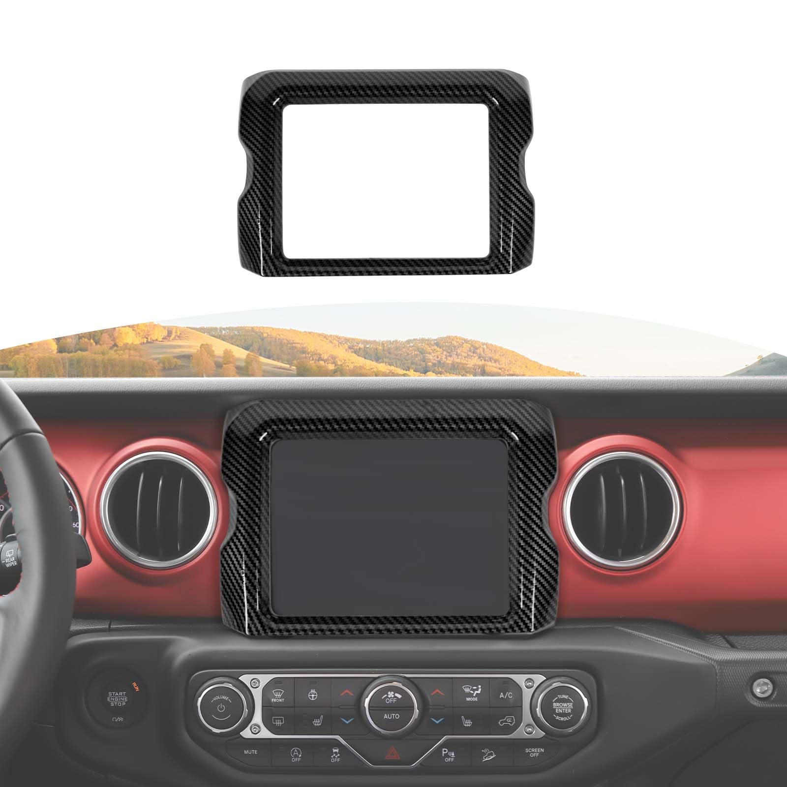 RT-TCZ for Jeep JL Center Console Radio Display Panel Trim Cover for Jeep Wrangler JL JLU Gladiator JT 2018-2023 Black Carbon Fiber Interior Accessories 8.4 inch