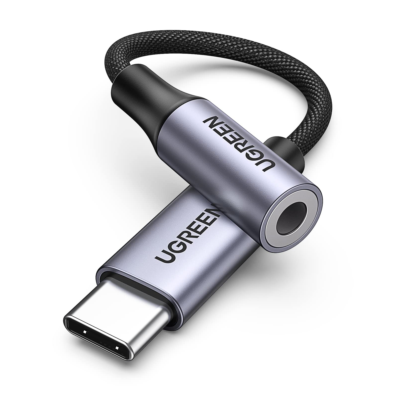 آداپتور UGREEN USB C به 3.5 میلی‌متر آداپتور هدفون iPhone 16 DAC USB C به Aux 3.5 میلی‌متر به جک Type C با ریسمان منسوج قابل استفاده با iPhone 16 Series iPad Pro Galaxy S22 S23 Ultra (خاکستری)