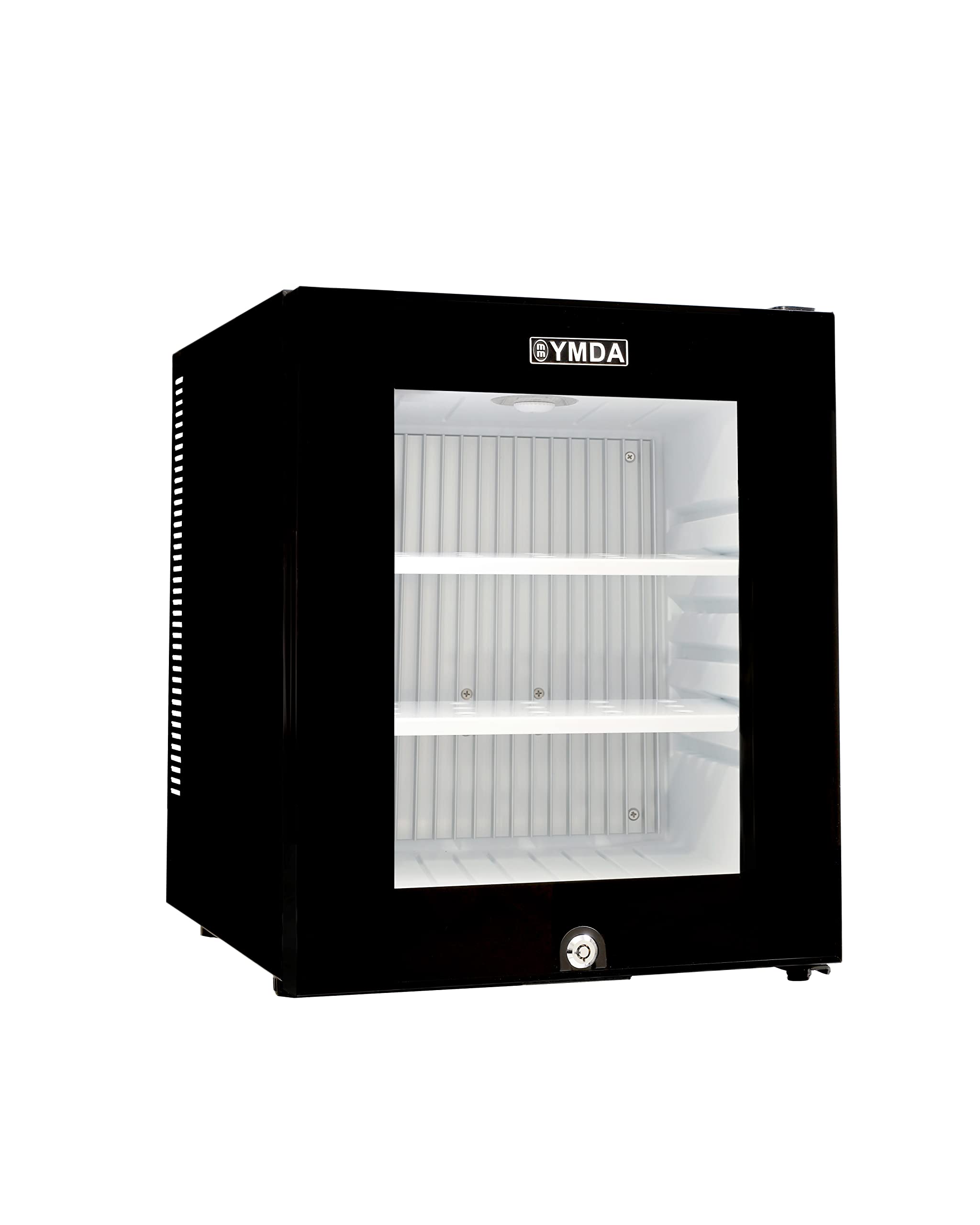 یخچال با درب شیشه‌ای کوچک YMDA Mini 30L, خنک‌کننده حرارتی بدون صدا، لایه شیشه دوتایی، قابلیت تنظیم شلف‌ها و روشنایی LED، قفل و کلید ایمنی YCC30T