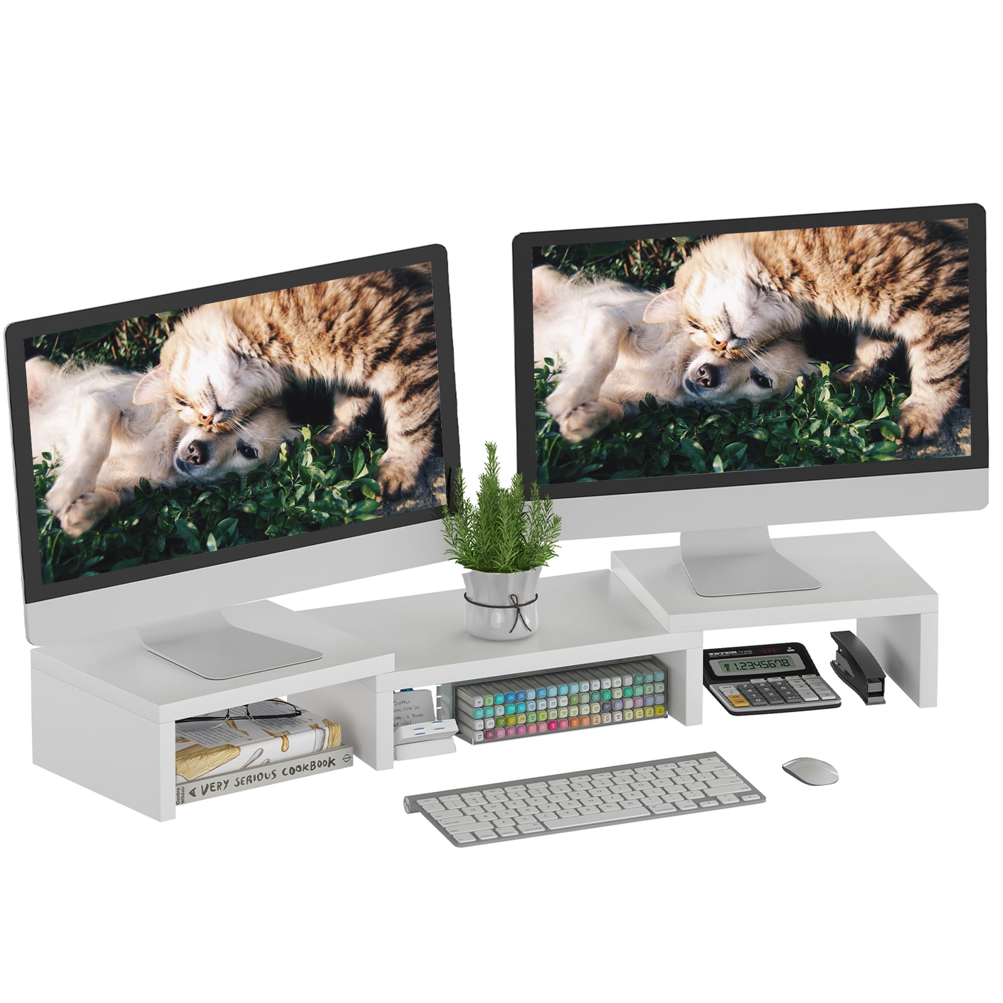 اسنپ جر Dual Monitor Stand Riser، طول قابل تنظیم و زاویه چند صفحه ای، ظرفیت ذخیره سازی Stand Organizer برای لپ تاپ کامپیوتر / تلویزیون / PC / چاپگر - سفید