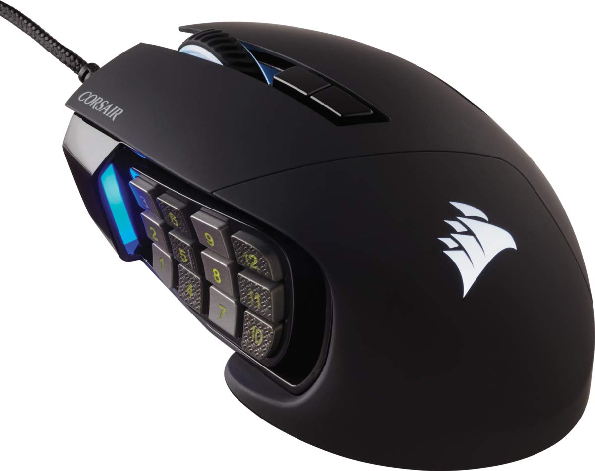 ماوس بازی Corsair SCIMITAR RGB ELITE MOBA/MMO، مشکی، نورپردازی RGB LED، 18000 DPI، اپتیکال. طراحی مدرن