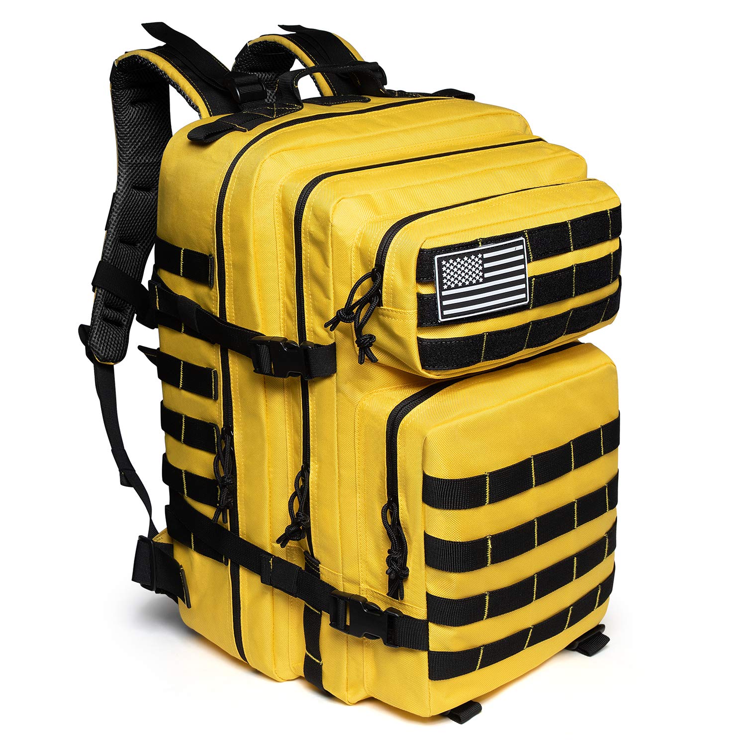 QT&QY 45L کوله‌پشتی تاکتیکی نظامی Molle Army Assault Pack 3 Day Bug Out Survival Bag Hiking Treeking Rucksack 1.9 زرد