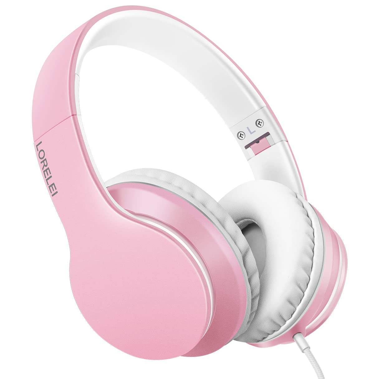 هدفون Over-Ear LORELEI X6 با میکروفن، سبک، قابل‌تاشی و قابل‌حمل با باس استریو، هدفونی با سیم 1.45 متری بدون گره، هدفون‌های سیمی برای گوشی هوشمند، تبلت، MP3 / 4 (صورتی مروارید)