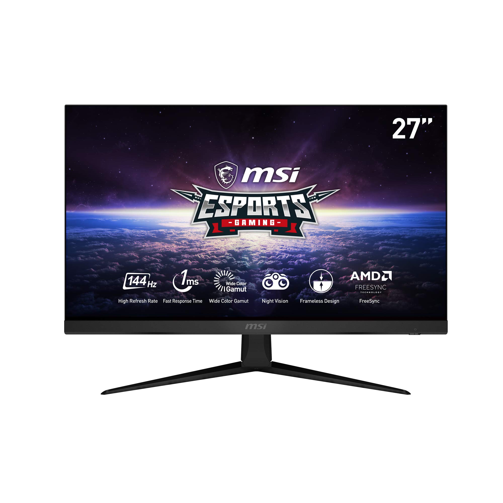 MSI Optix G271 Esports بازی IPS مانیتور - 27 اینچ، Full HD 16:9 (1920 x 1080)، IPS، 144Hz، FreeSync Premium، DisplayPort، HDMI، Wide Color Gamut، Night Vision، Anti-Flicker، کمتر نور آبی.