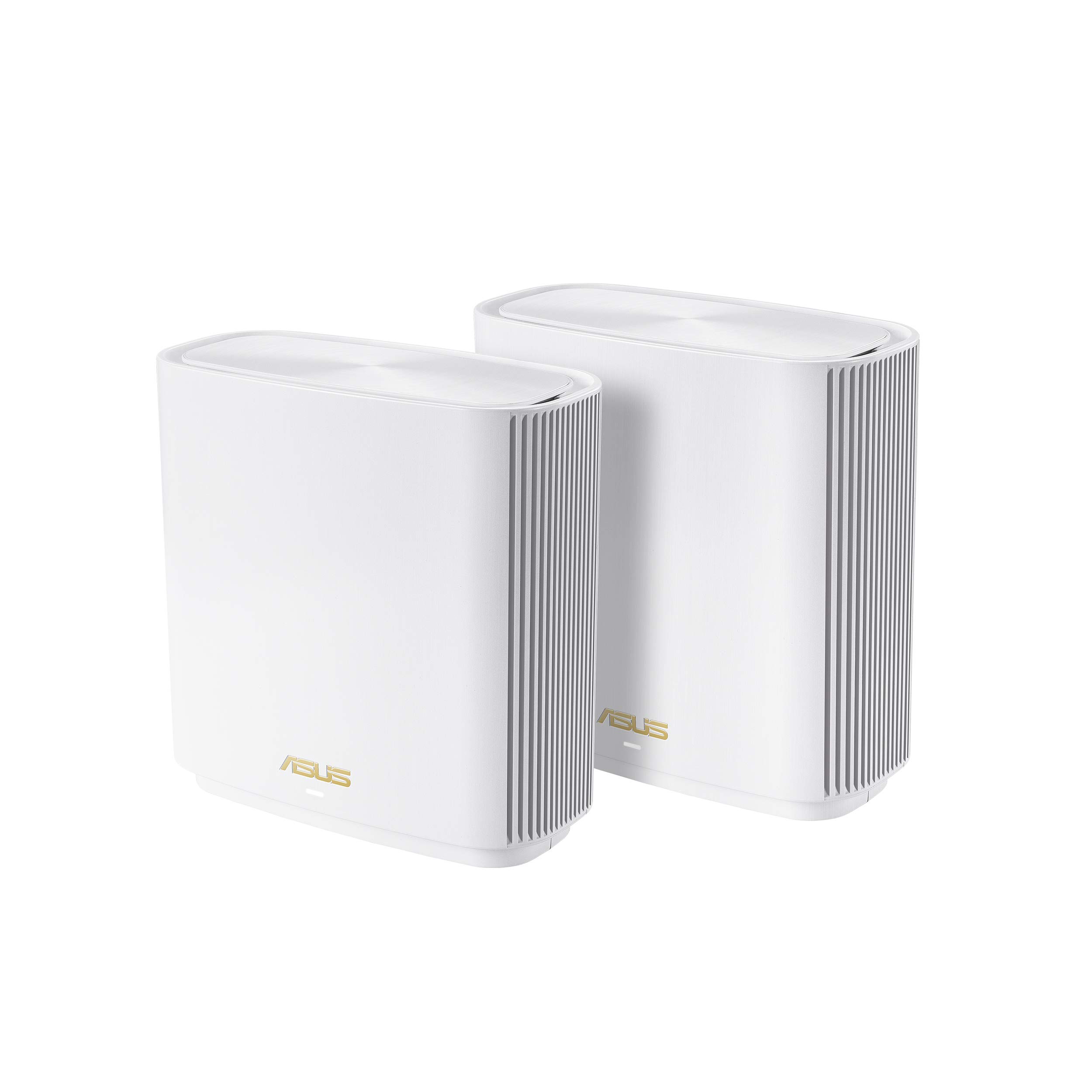 سیستم WiFi پیچیده Tri-Band Mesh ASUS ZenWiFi AX6600 (XT8 2PK) - پوشش کل خانه تا ۵۵۰۰ فوت مربع و ۶+ اتاق، AiMesh، امنیت اینترنت مادام‌العمر، راه‌اندازی آسان، ۳ SSID، کنترل والدین، رنگ سفید