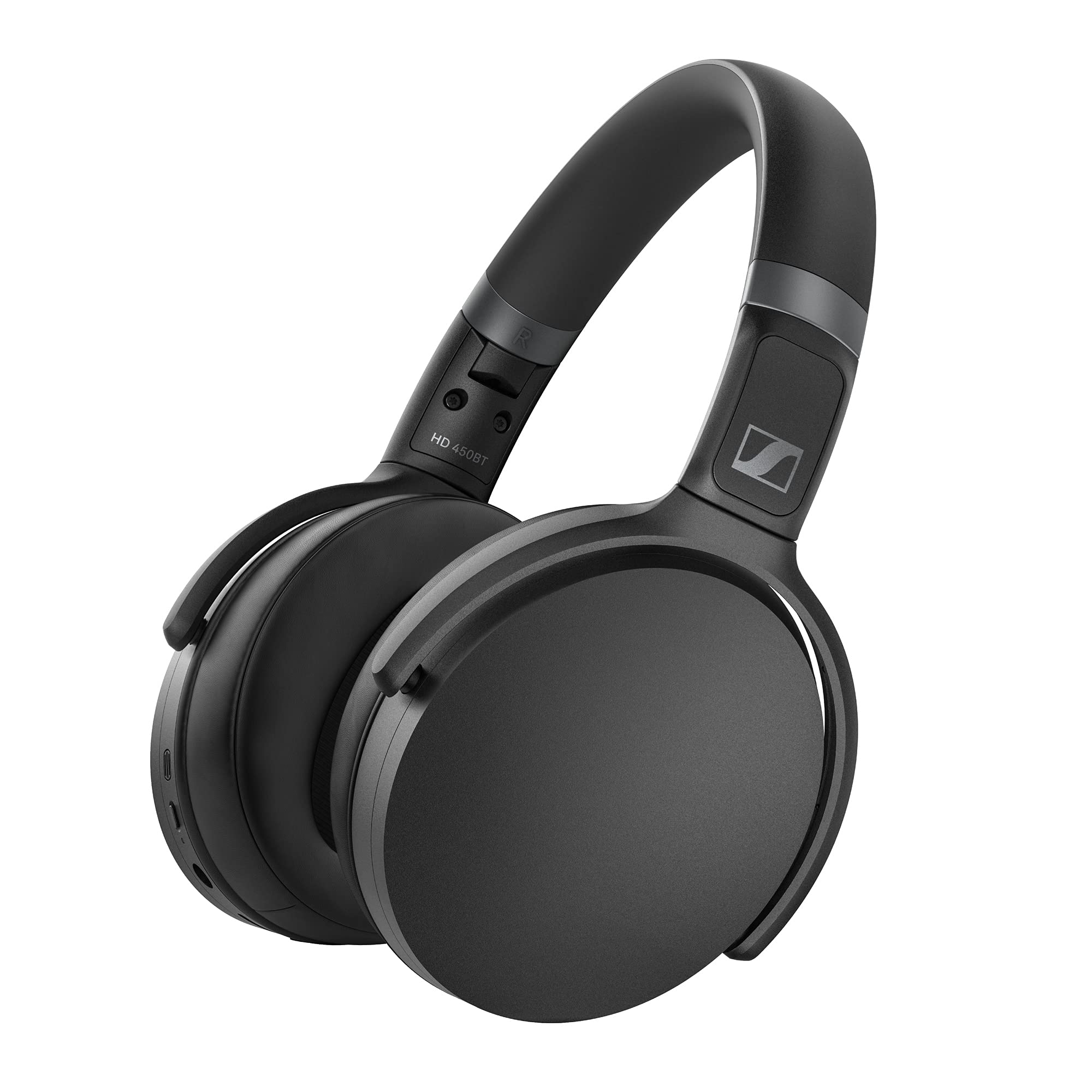 Sennheiser Consumer Audio HD 450BT هدفون بی‌سیم بلوتوث ۵.۰ با قابلیت لغو نویز فعال - عمر باتری 30 ساعته، شارژ سریع USB-C، دکمه دستیار مجازی، قابل تاشو - سیاه اصلی