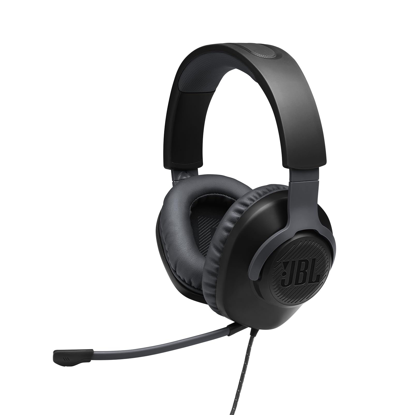 هدست بازی JBL Quantum 100 سیمی Over-Ear با میکروفون قابل جدا شدن Voice-Focus، امضای QuantumSOUND، بند سبک، گوشی‌های Memory Foam، سازگار با کامپیوتر و کنسول بازی - مشکی سیاه Quantum 100