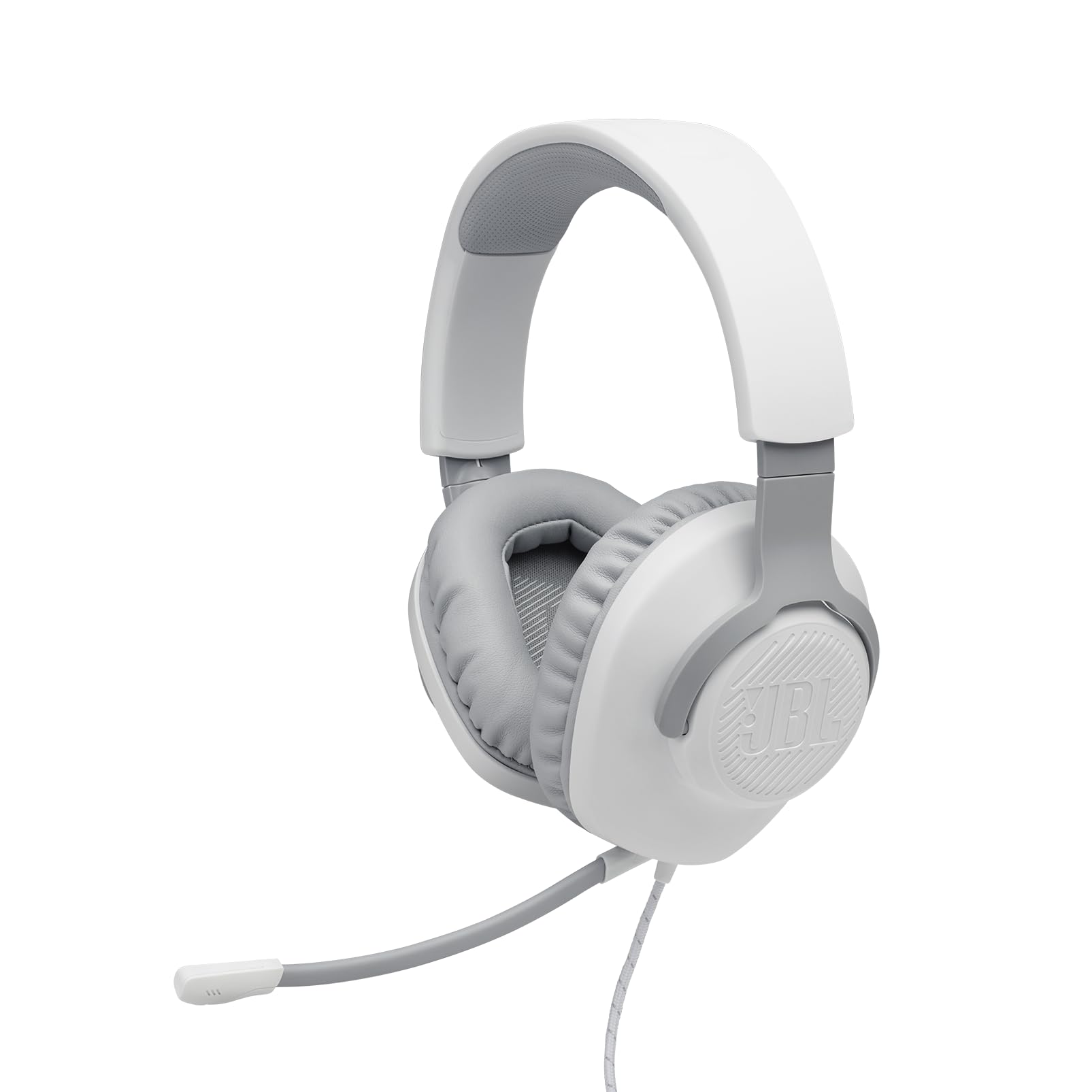 هدست بازی JBL Quantum 100 با کابل، با میکروفون قابل جداشدن Voice-Focus Boom، امضای صدای کوانتوم، بند سبک، بافت حافظه ای گوشی، قابل استفاده با کامپیوتر و کنسول بازی - سفید سفید کوانتوم 100
