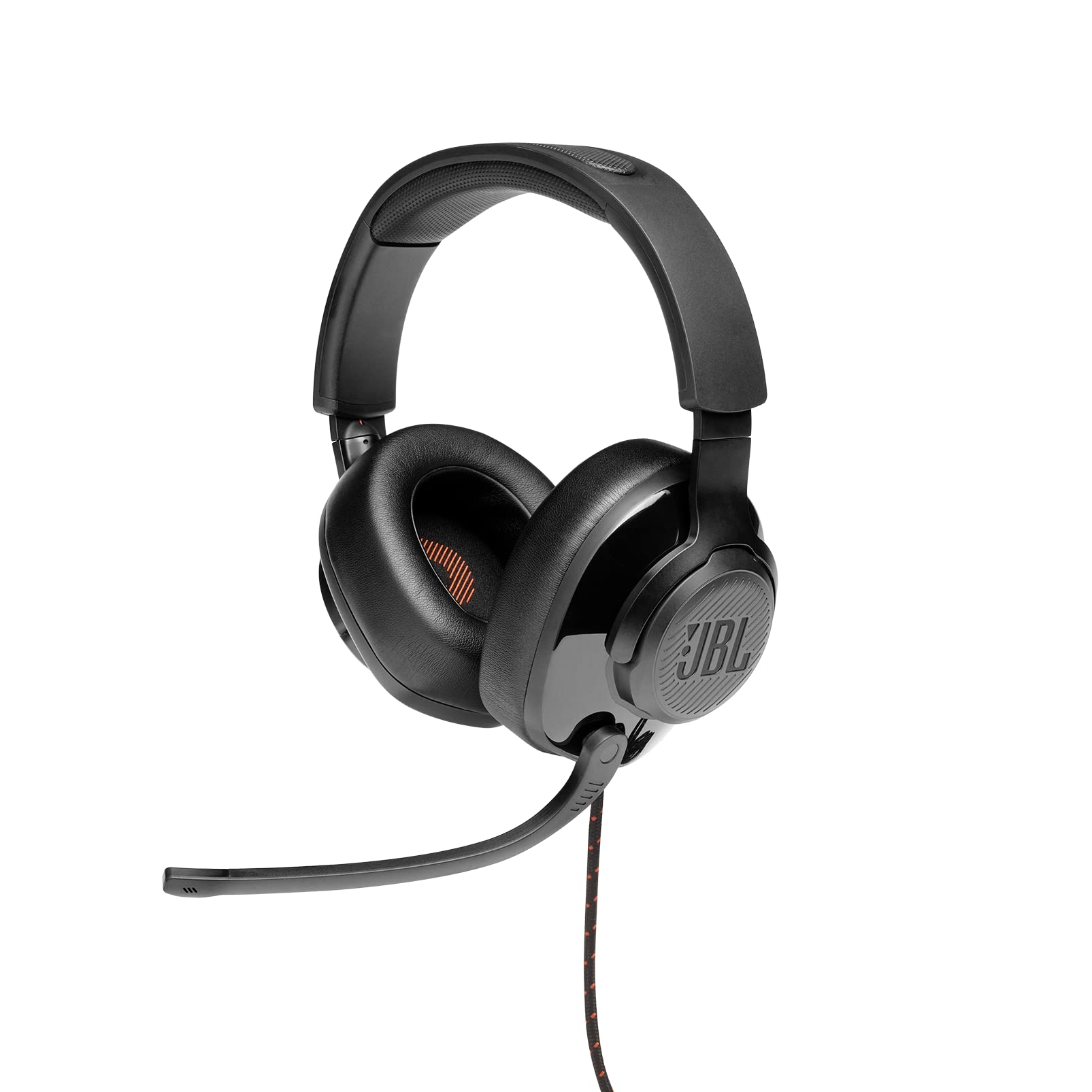 هدفون بازی JBL Quantum 300 سیمی اُور-ایر هیبرید با میکروفون قابل جابجایی صدا، صدای فضایی واقع‌گرا QuantumSURROUND، سبک و راحت با حافظه‌ی فوم، سازگار با کامپیوتر و کنسول‌ها - مشکی