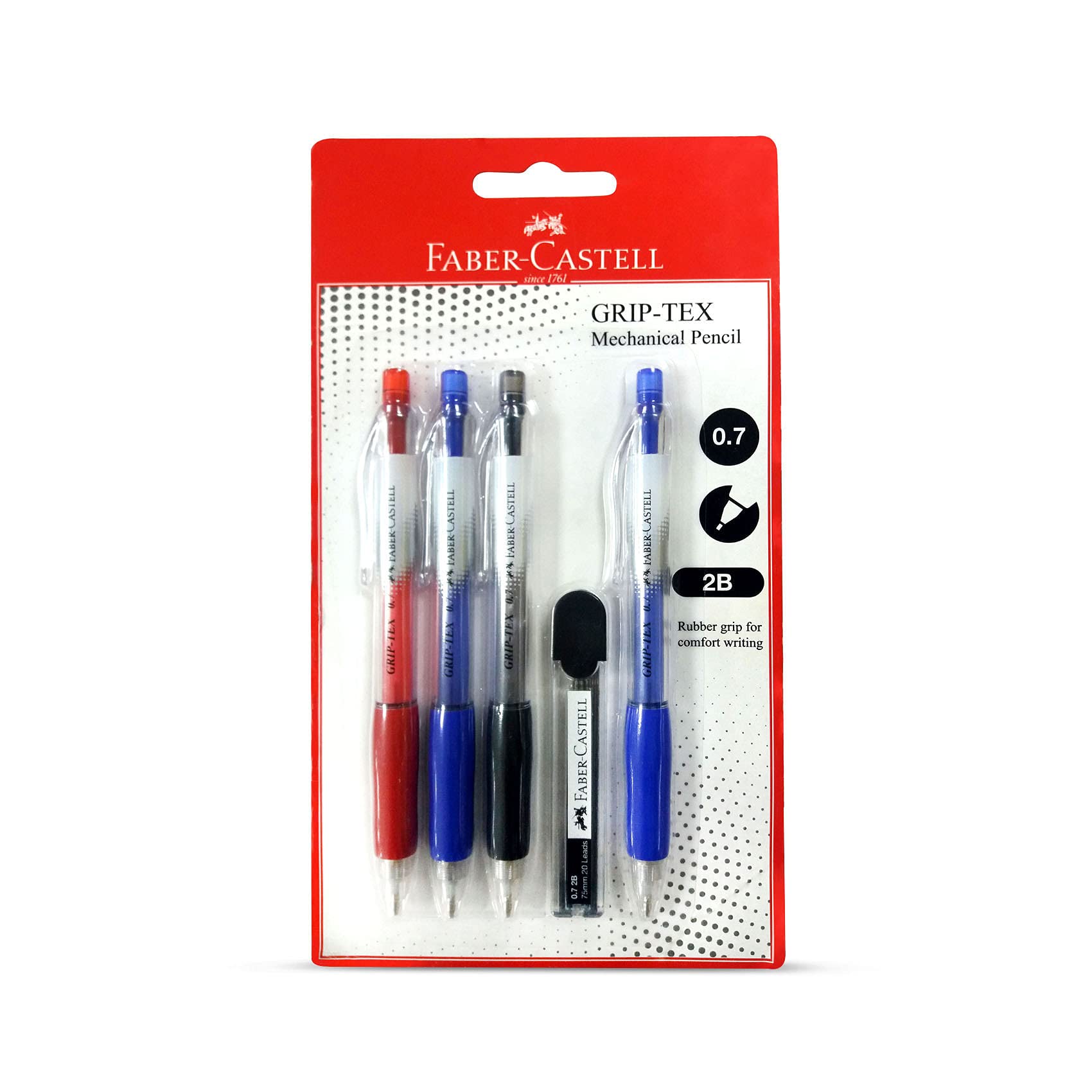 مدادمکانیکی Faber-Castell Grip-Tex و لوله مایع Led، مجموعه ۵ تکه‌ای، سایز ۰.۷ میلیمتر، متنوع